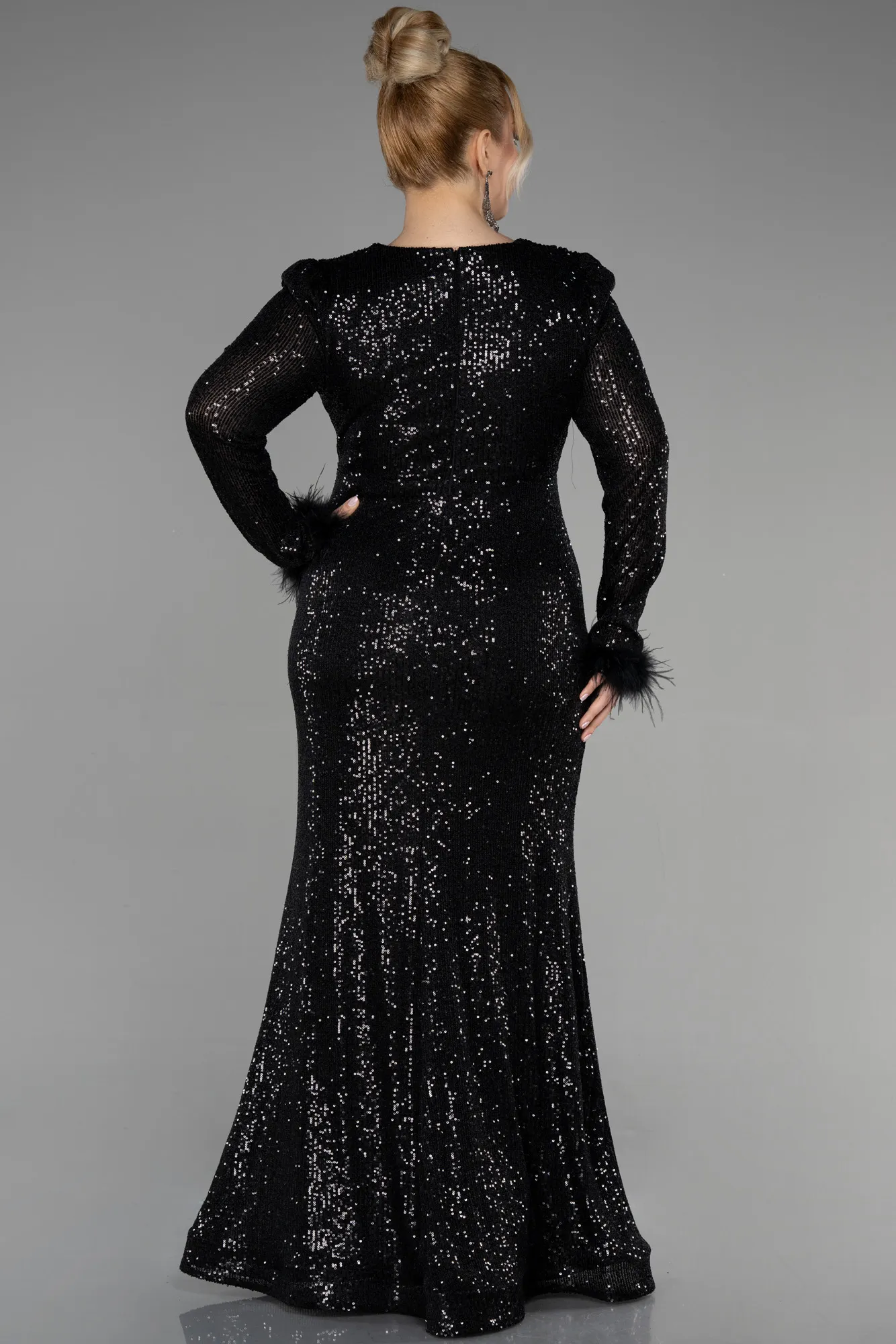 Black-Long Scaly Plus Size Evening Dress ABU3505