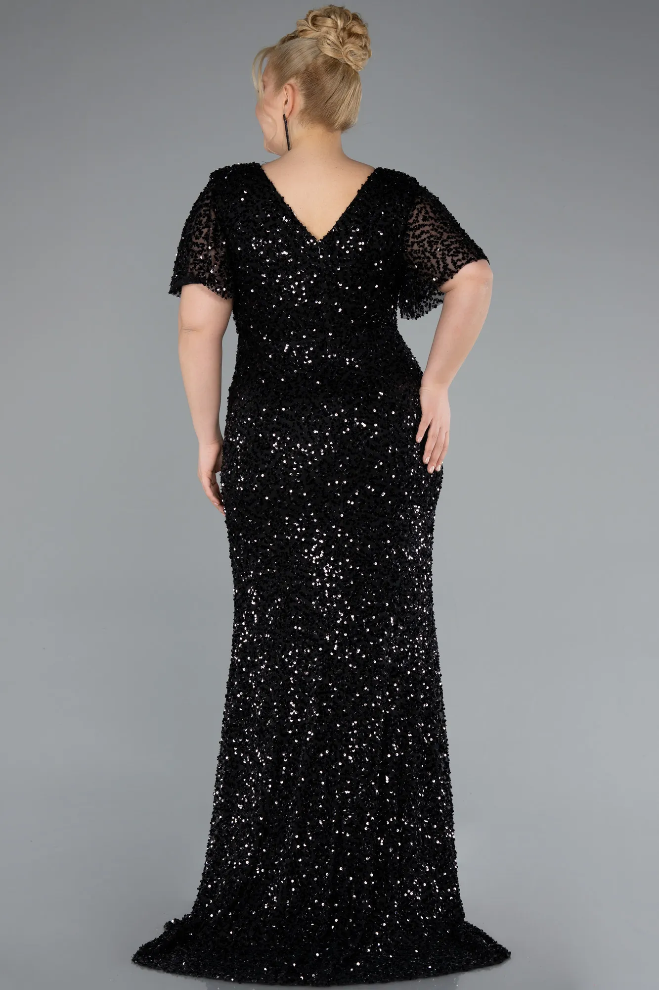 Black-Long Scaly Plus Size Evening Dress ABU4926