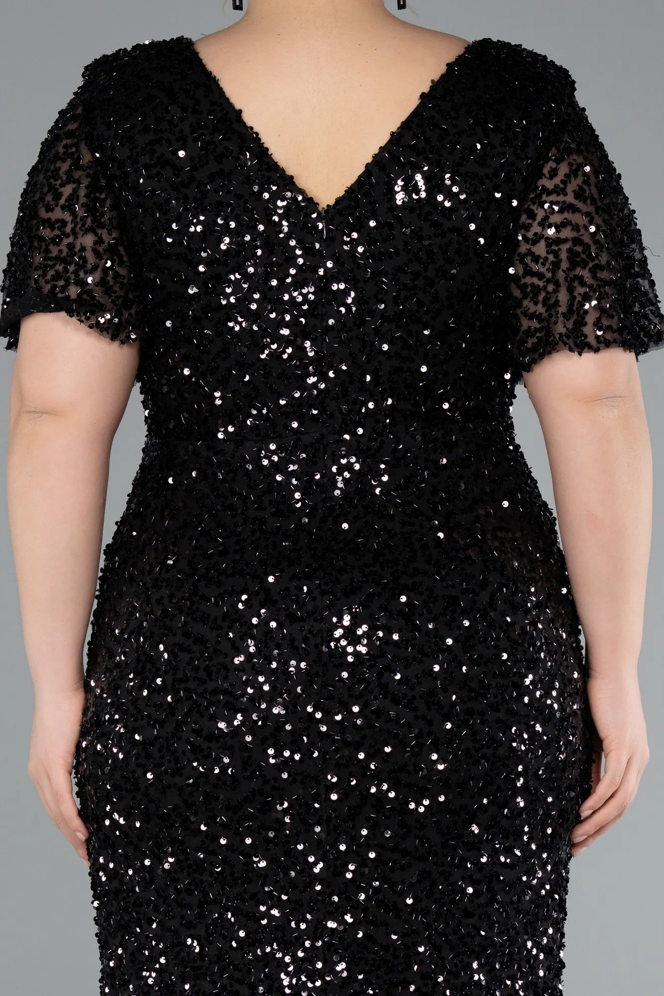 Black-Long Scaly Plus Size Evening Dress ABU4926