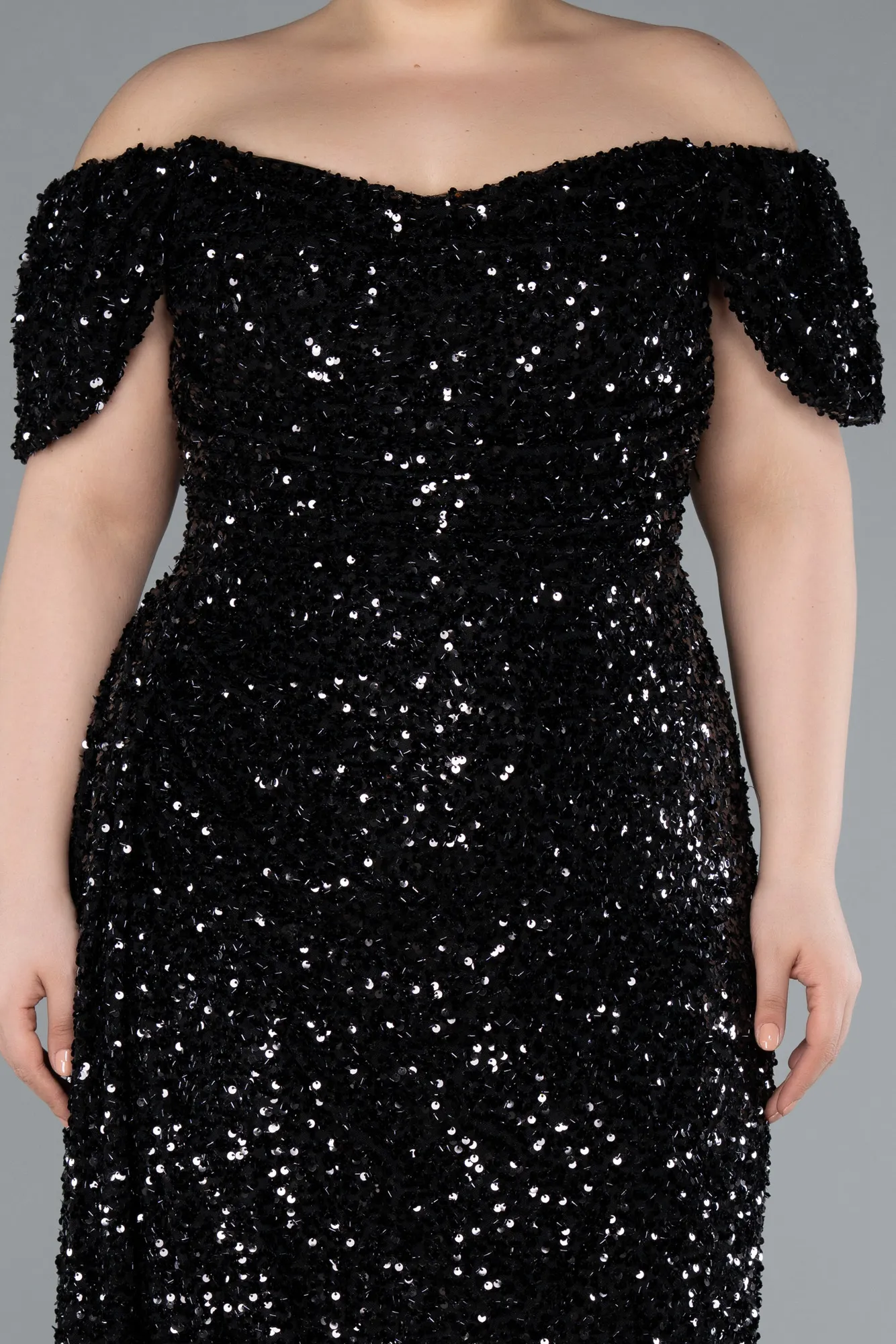 Black-Long Scaly Plus Size Evening Gown ABU4863