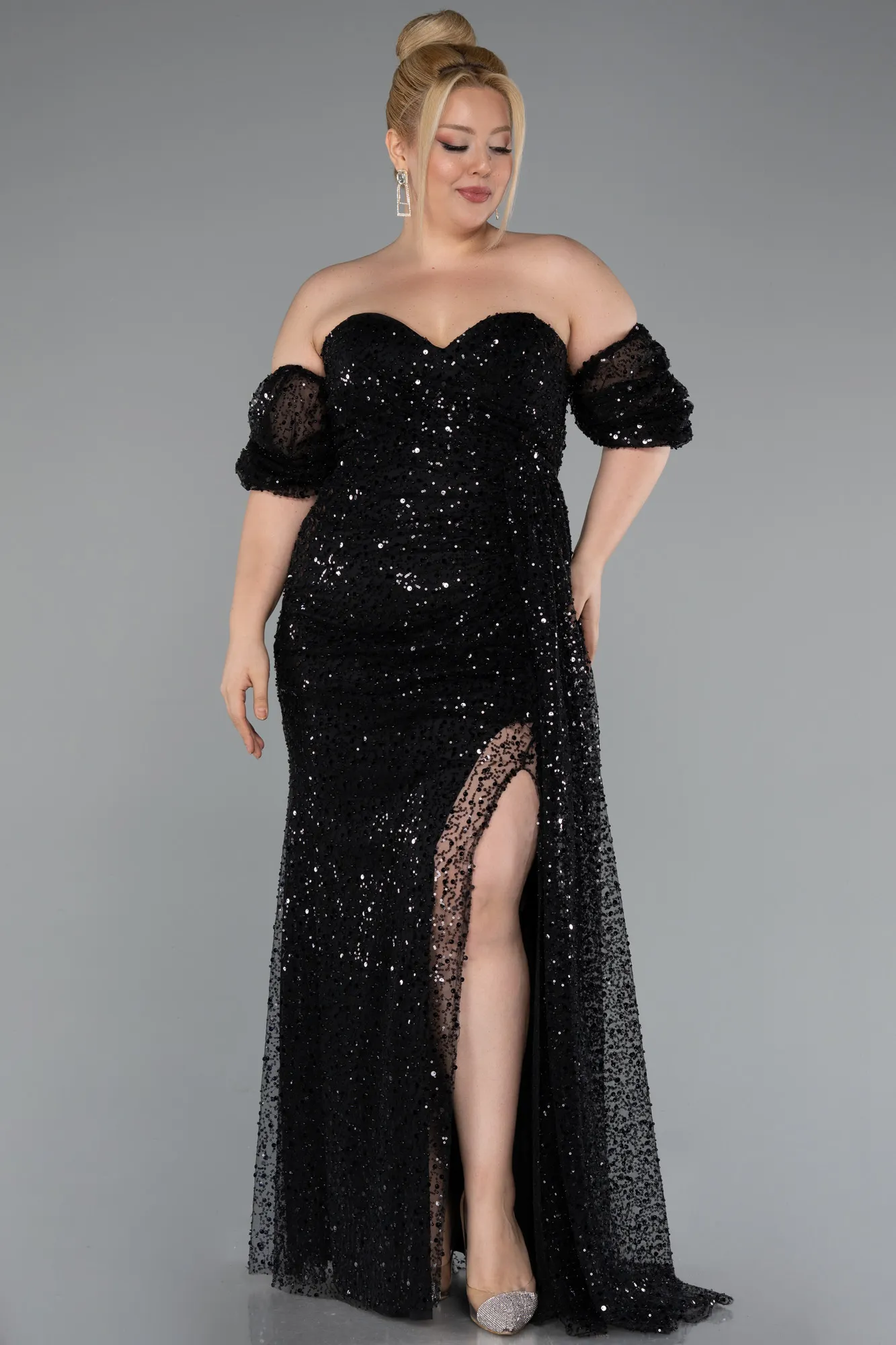 Black-Long Scaly Plus Size Evening Gown ABU5077