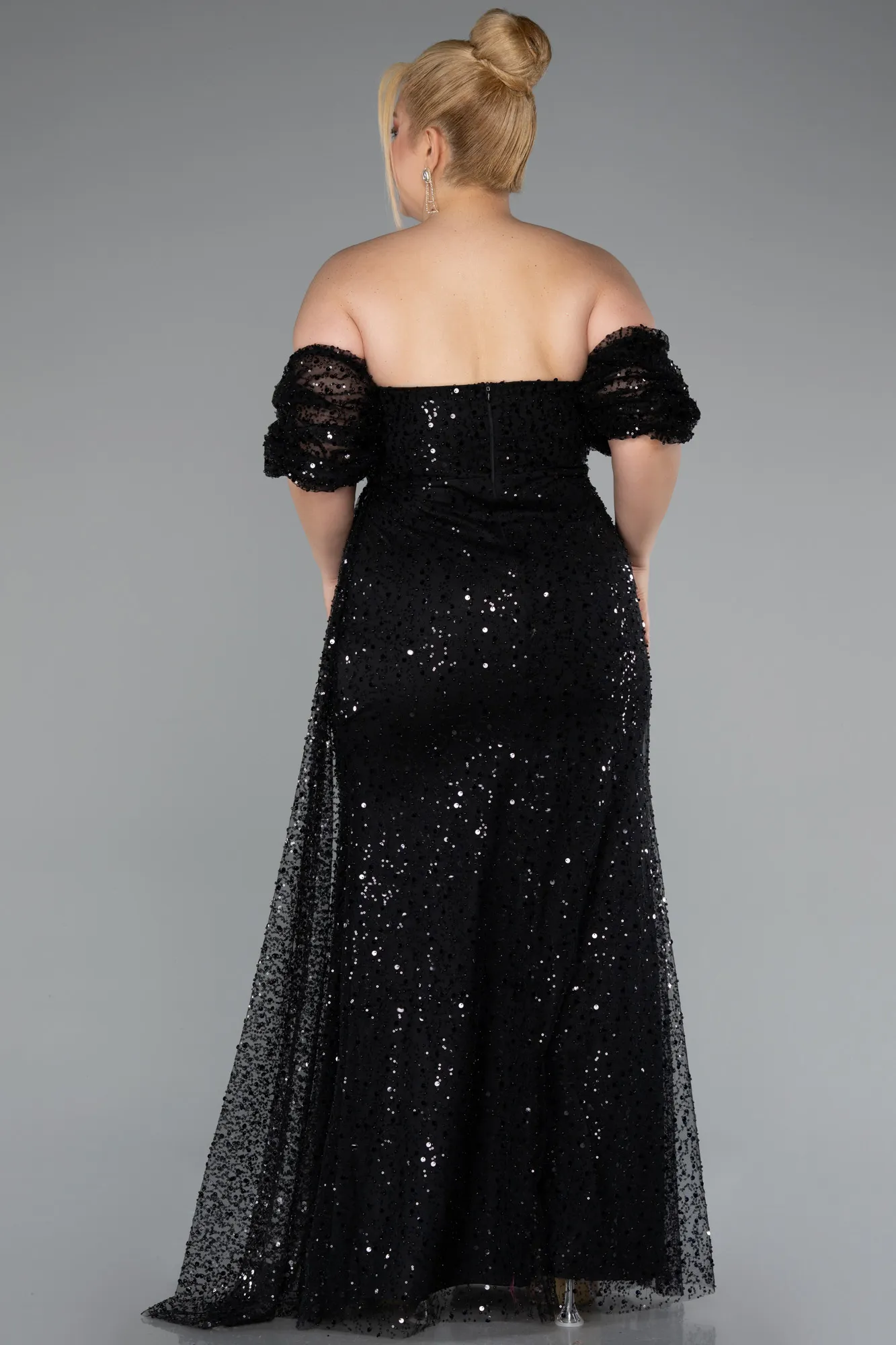 Black-Long Scaly Plus Size Evening Gown ABU5077