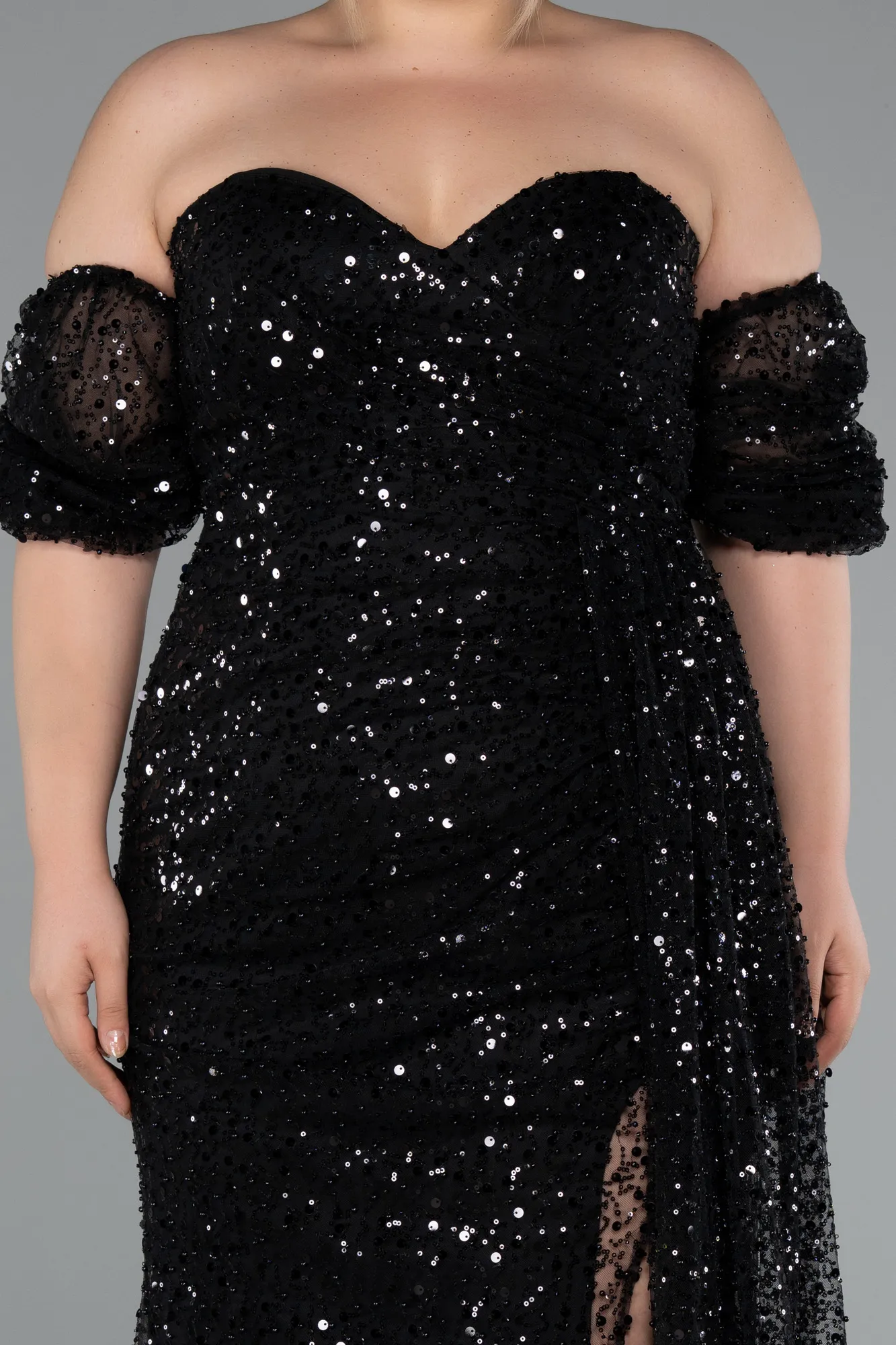 Black-Long Scaly Plus Size Evening Gown ABU5077