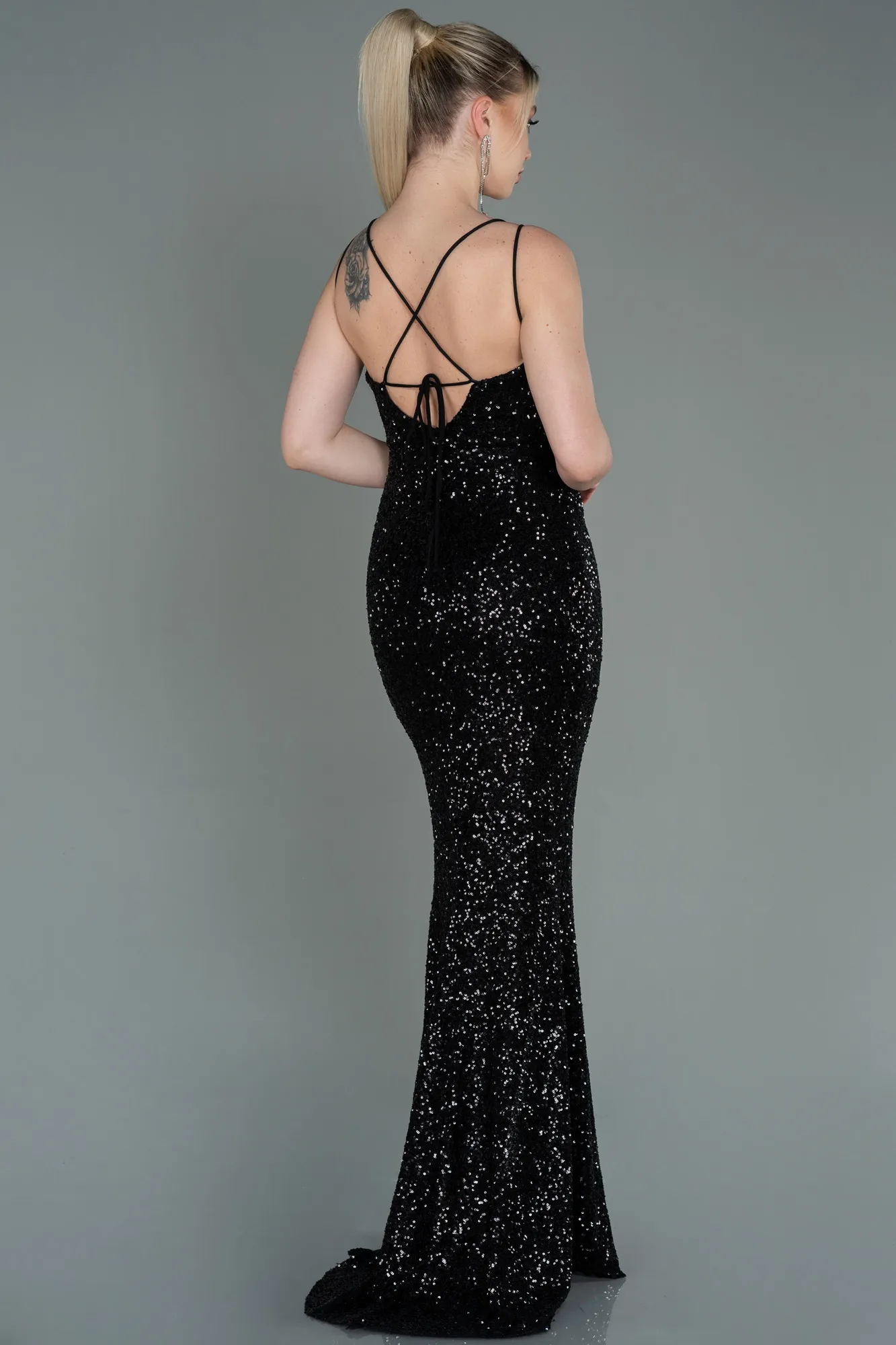 Black-Long Scaly Prom Gown ABU3118
