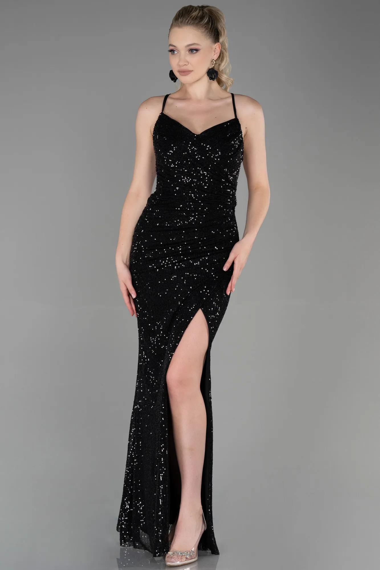 Black-Long Scaly Prom Gown ABU3346