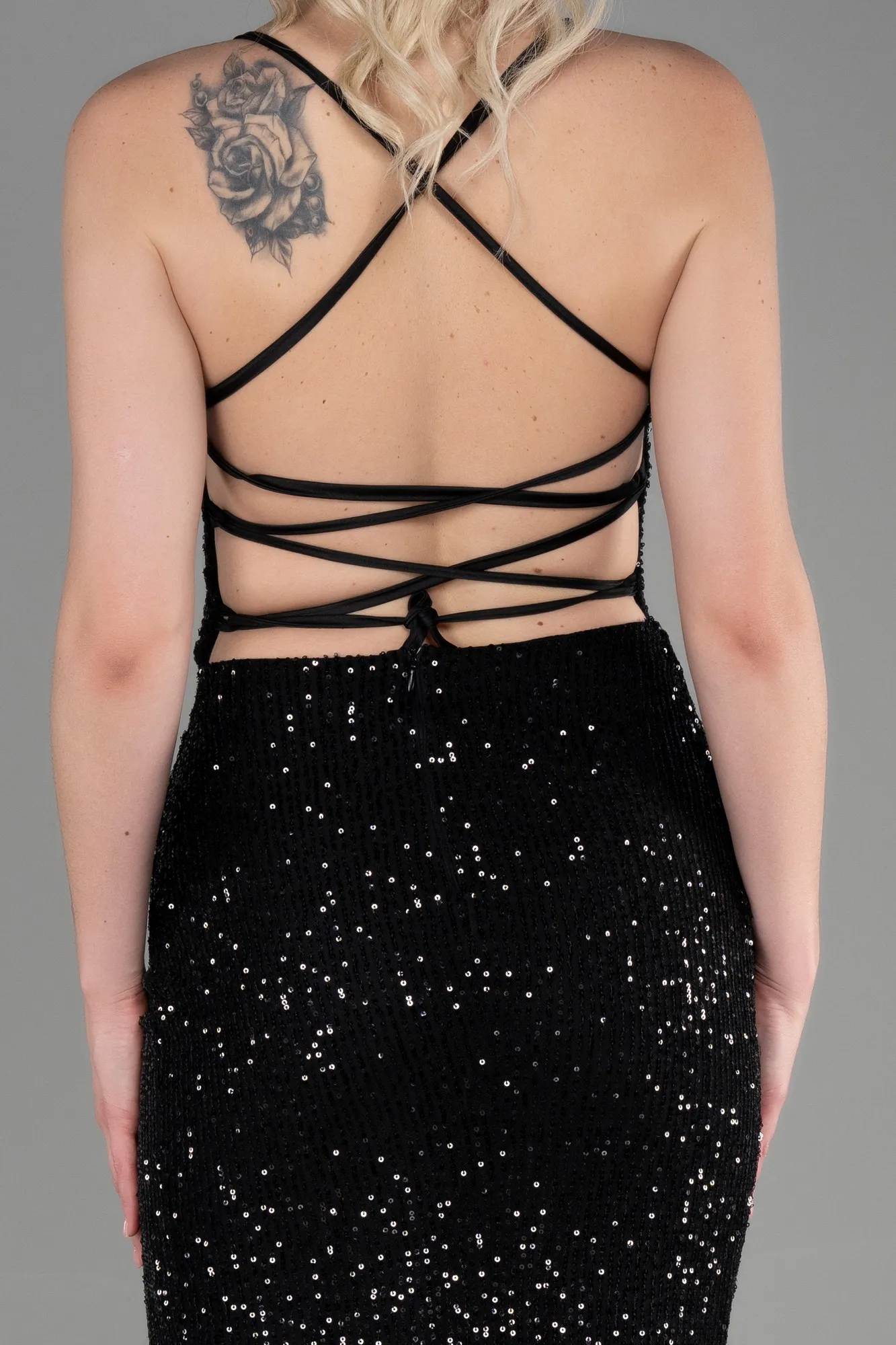 Black-Long Scaly Prom Gown ABU3346