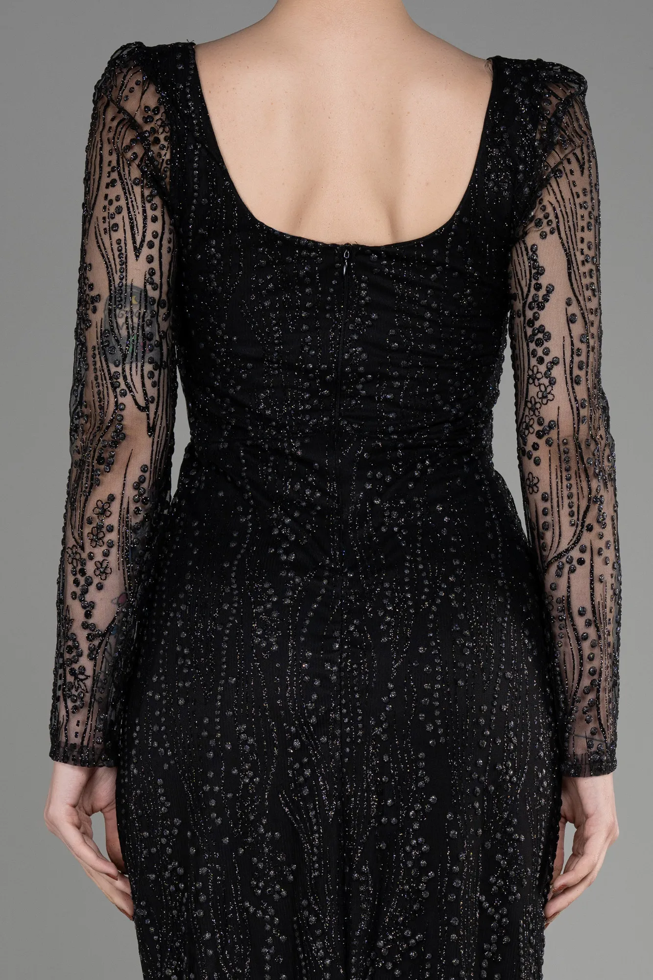 Black-Long Sleeve Midi Cocktail Dress ABK2025