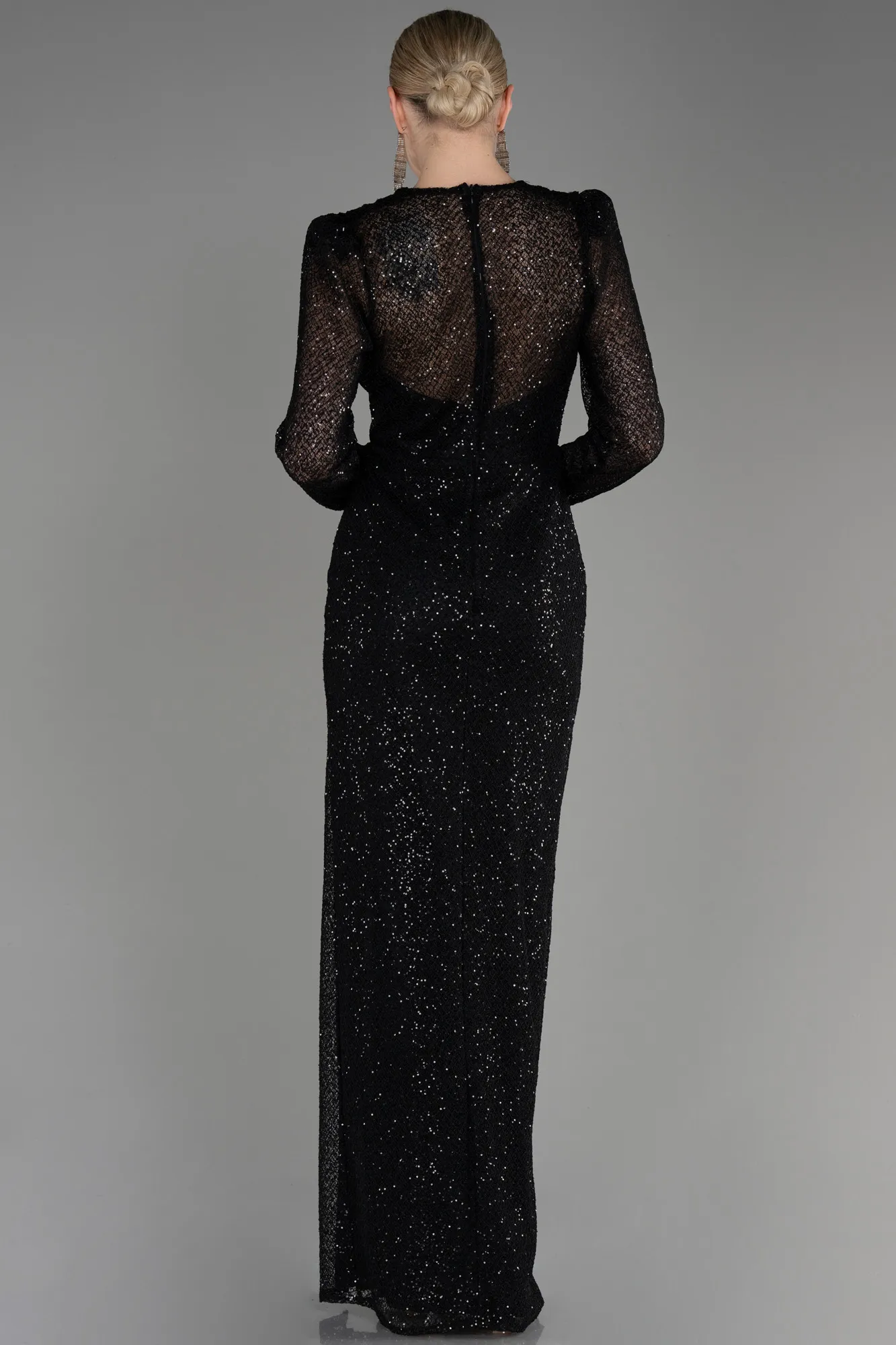 Black-Long Sleeve Scaly Evening Dress ABU3831