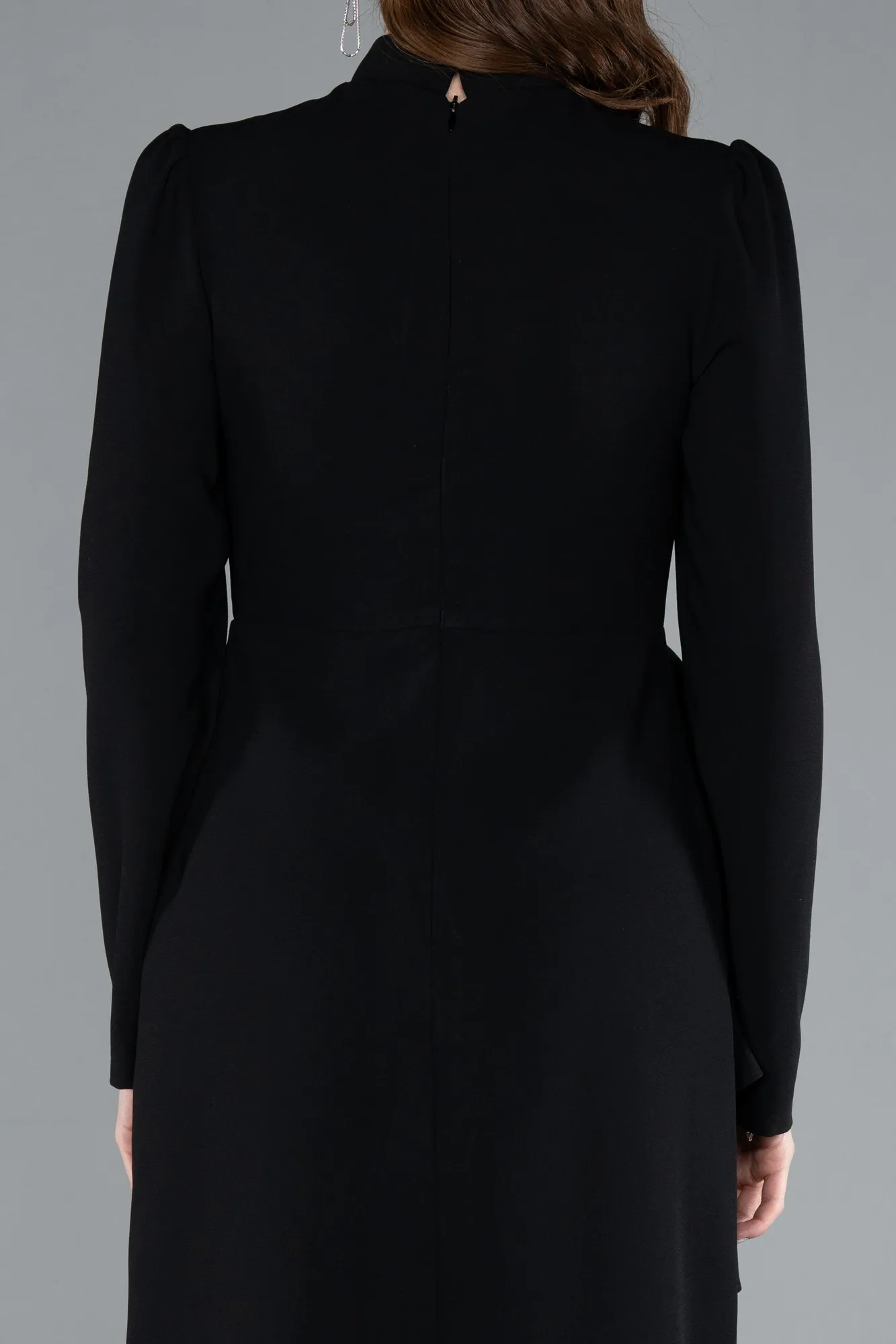 Black-Long Sleeve Stand Collar Hijab Evening Dress ABU4879