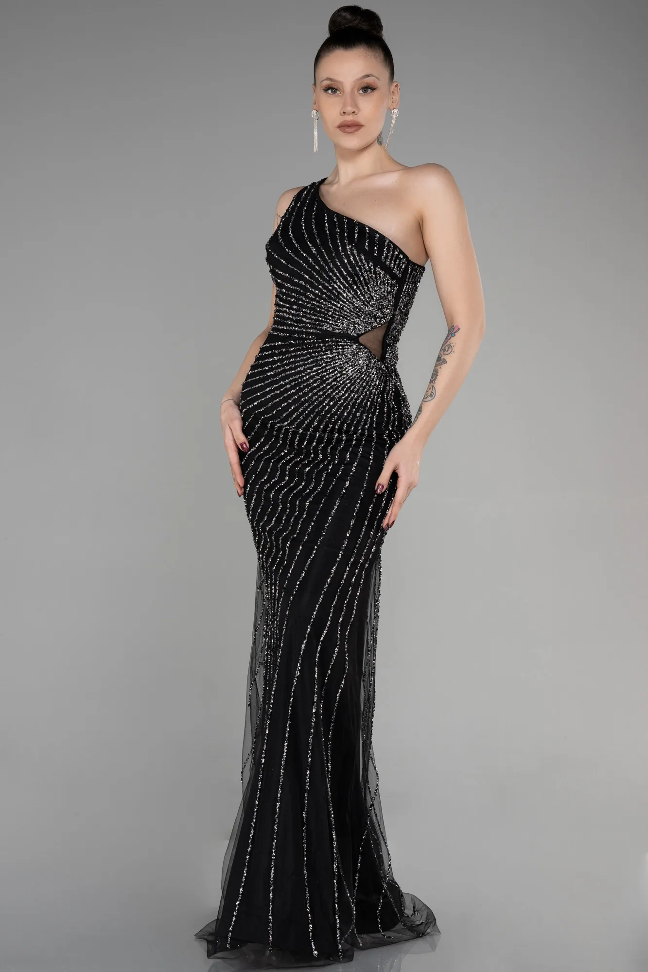 Black-Long Special Design Engagement Dress ABU3560