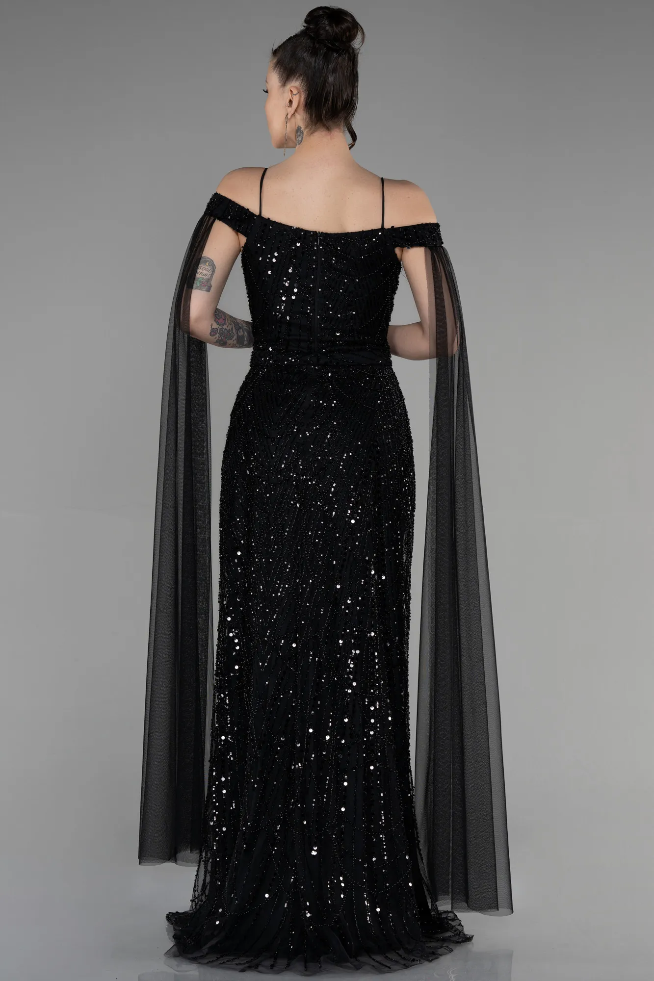 Black-Long Stony Designer Evening Dress ABU3553