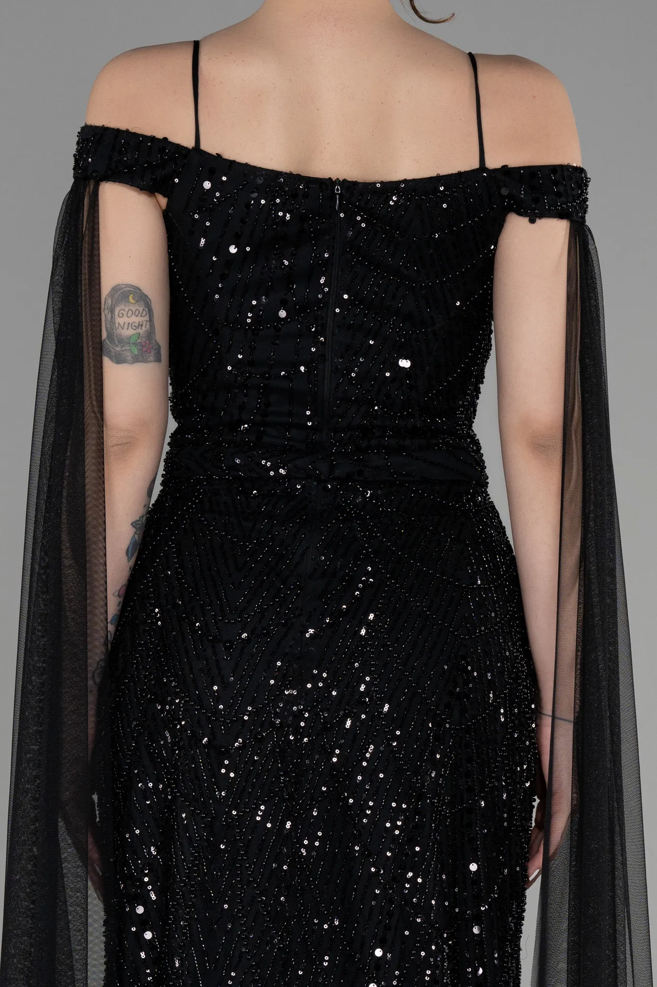 Black-Long Stony Designer Evening Dress ABU3553