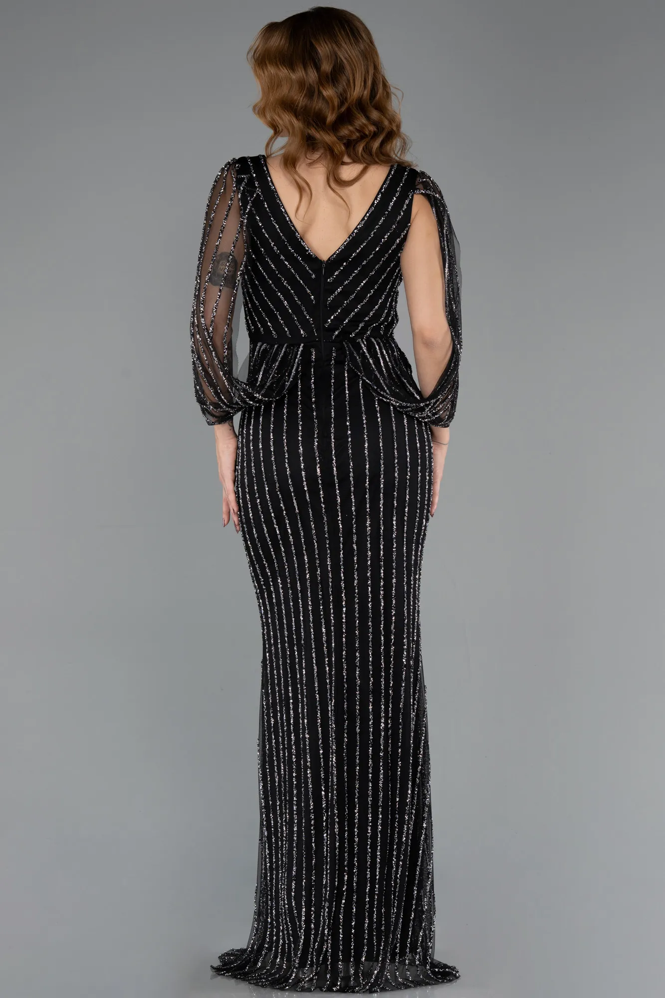 Black-Long Stony Evening Dress ABU5475