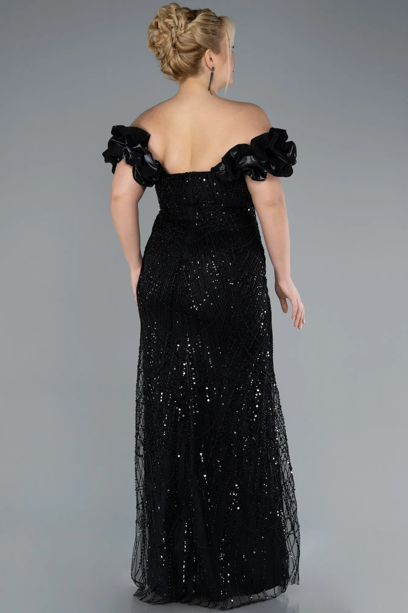 Black-Long Stony Plus Size Engagement Dress ABU4618