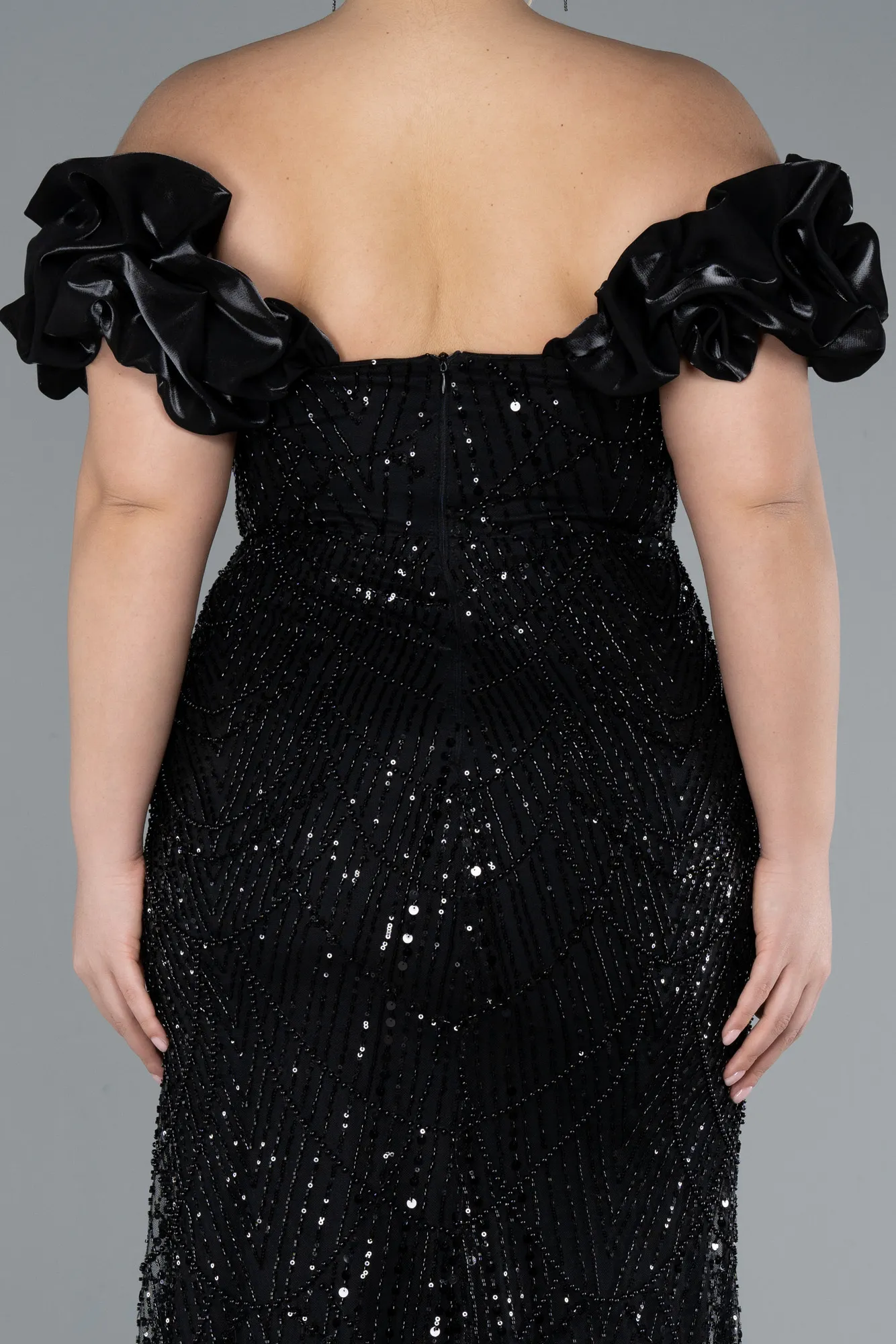 Black-Long Stony Plus Size Engagement Dress ABU4618