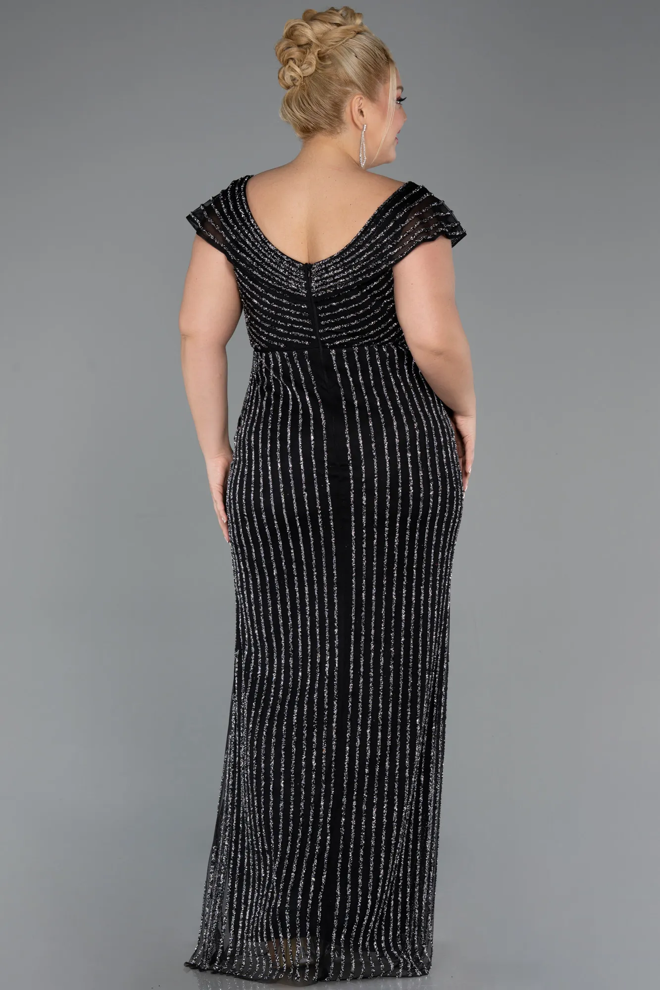 Black-Long Stony Plus Size Evening Dress ABU5439