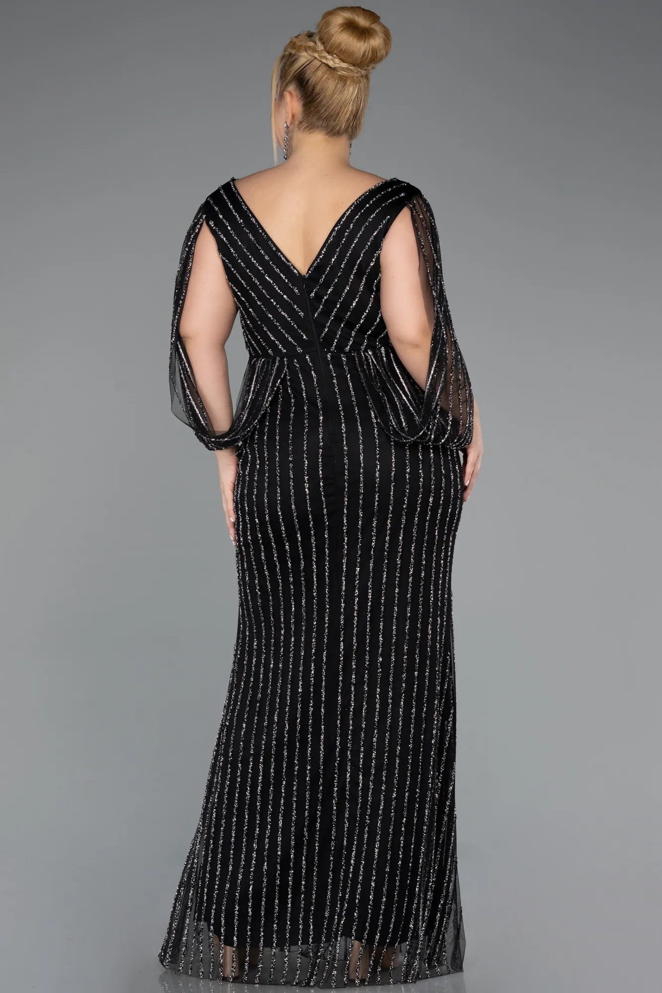Black-Long Stony Plus Size Evening Dress ABU5478