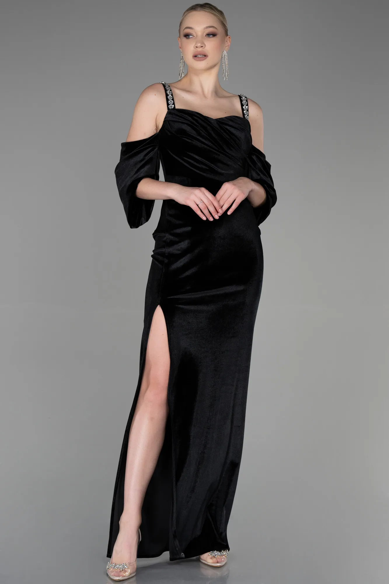 Black-Long Velvet Evening Dress ABU3335