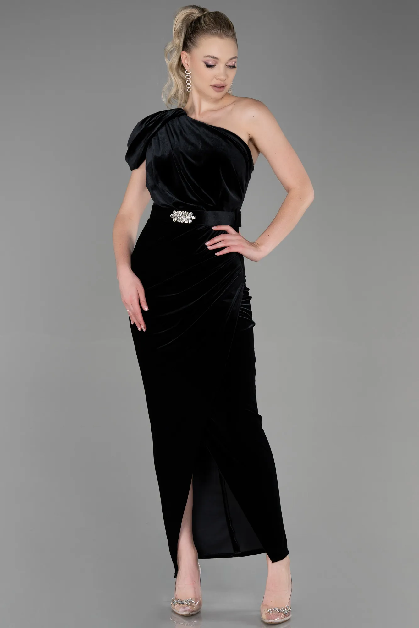 Black-Long Velvet Evening Dress ABU3350