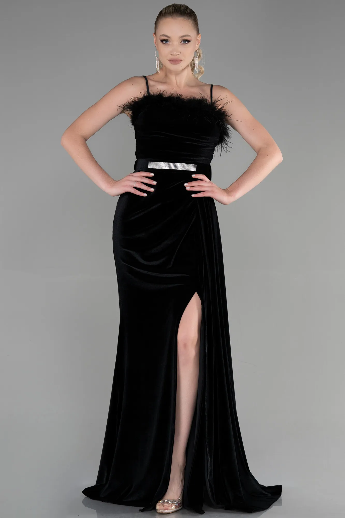 Black-Long Velvet Evening Dress ABU3387