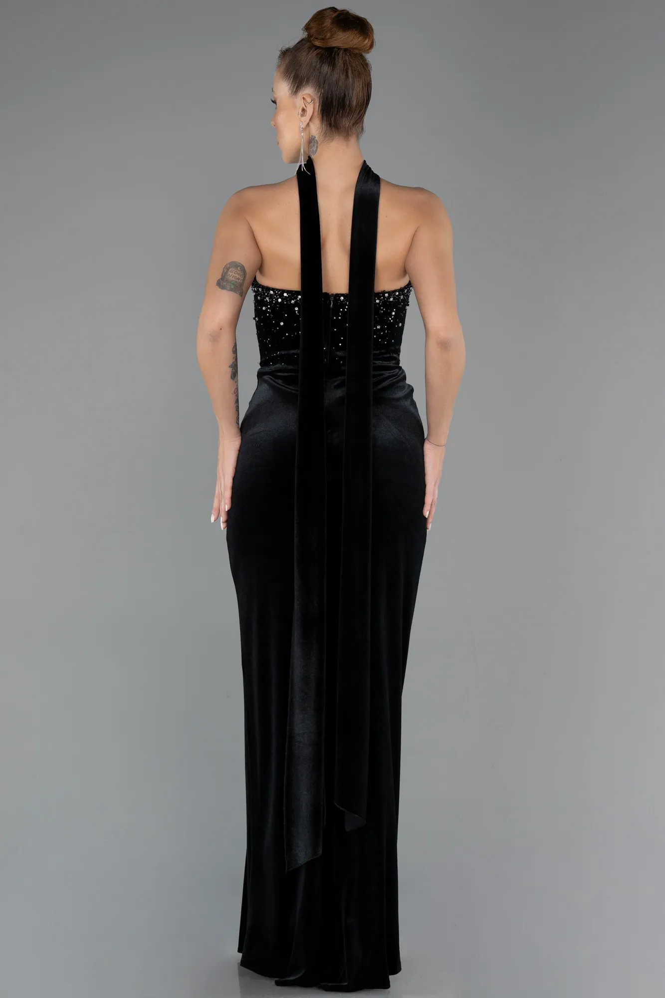 Black-Long Velvet Evening Dress ABU4405