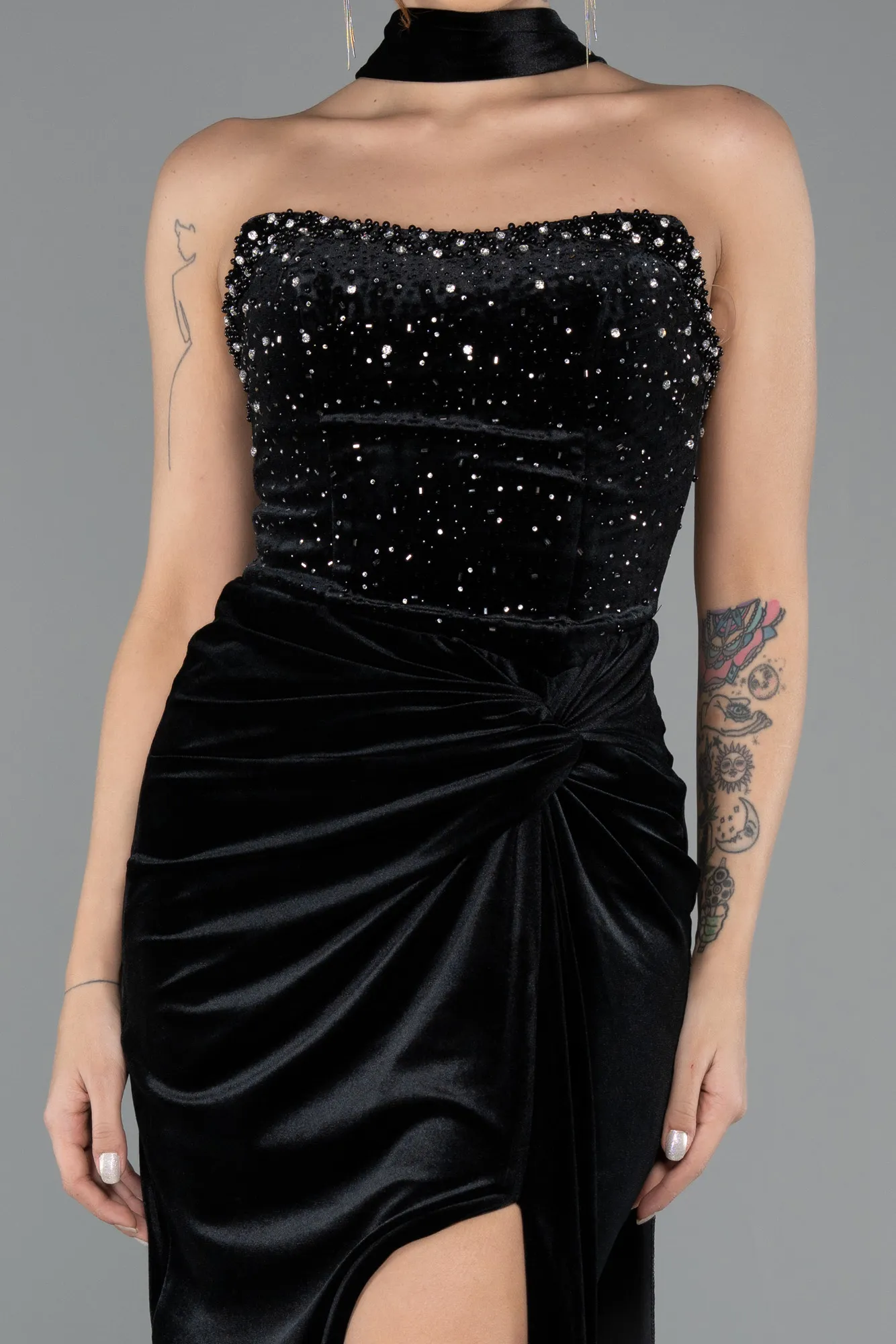 Black-Long Velvet Evening Dress ABU4405