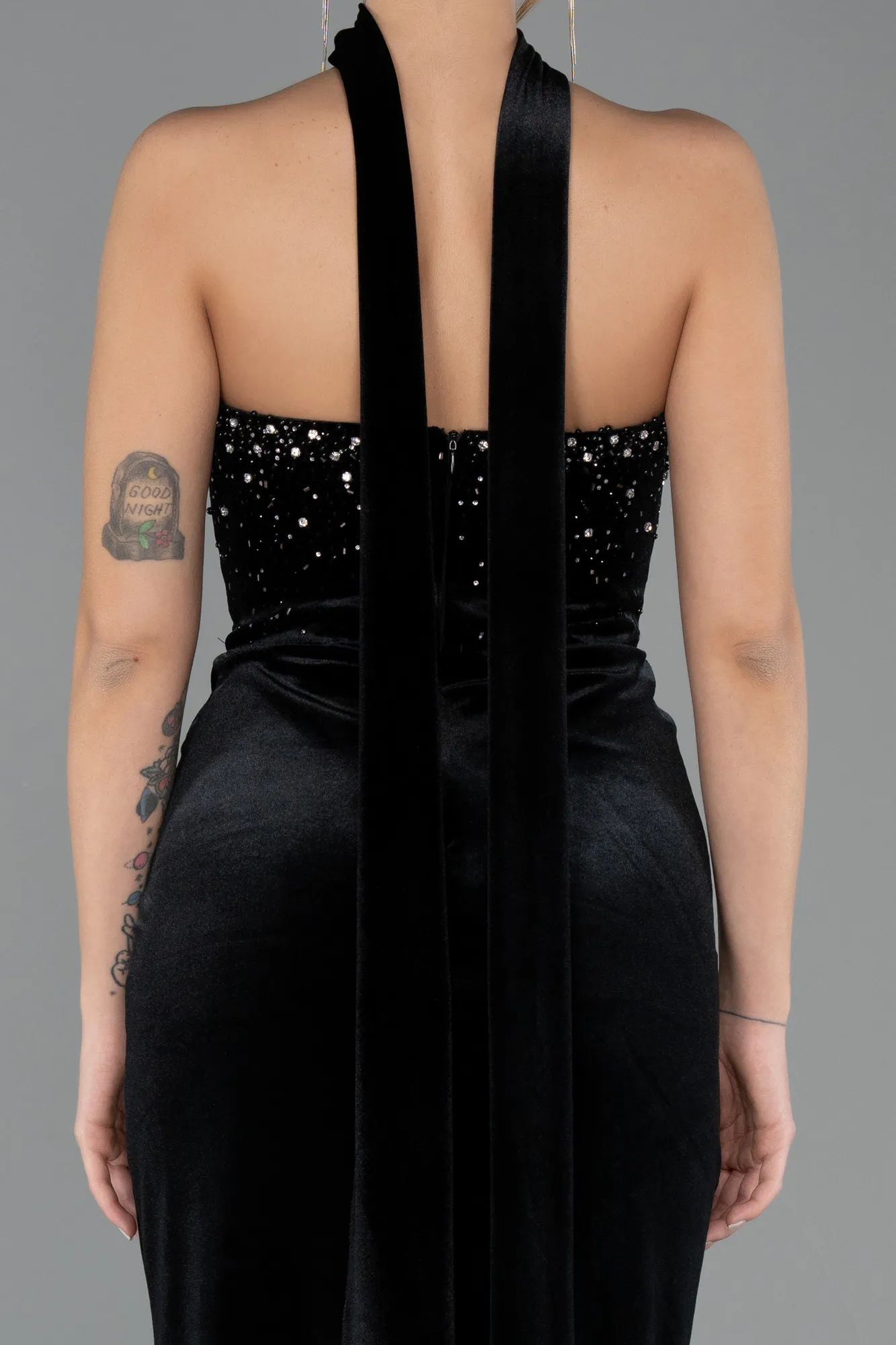Black-Long Velvet Evening Dress ABU4405