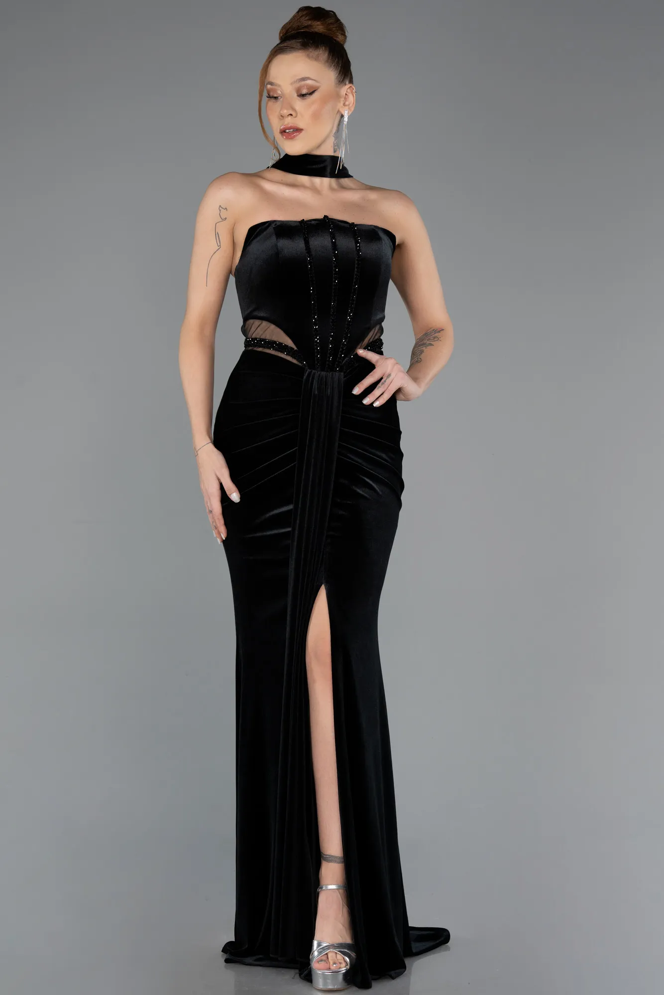 Black-Long Velvet Evening Dress ABU5437