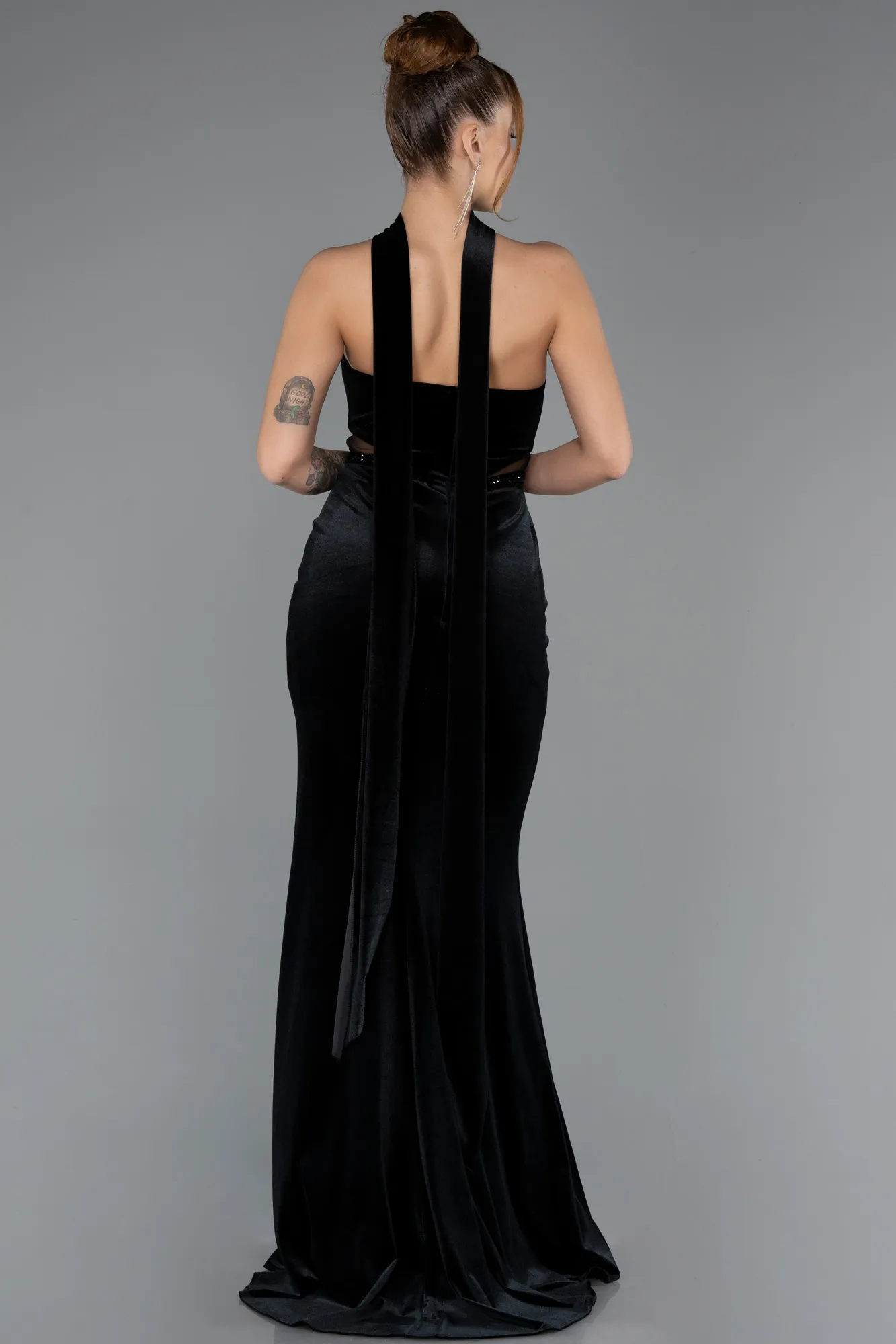 Black-Long Velvet Evening Dress ABU5437