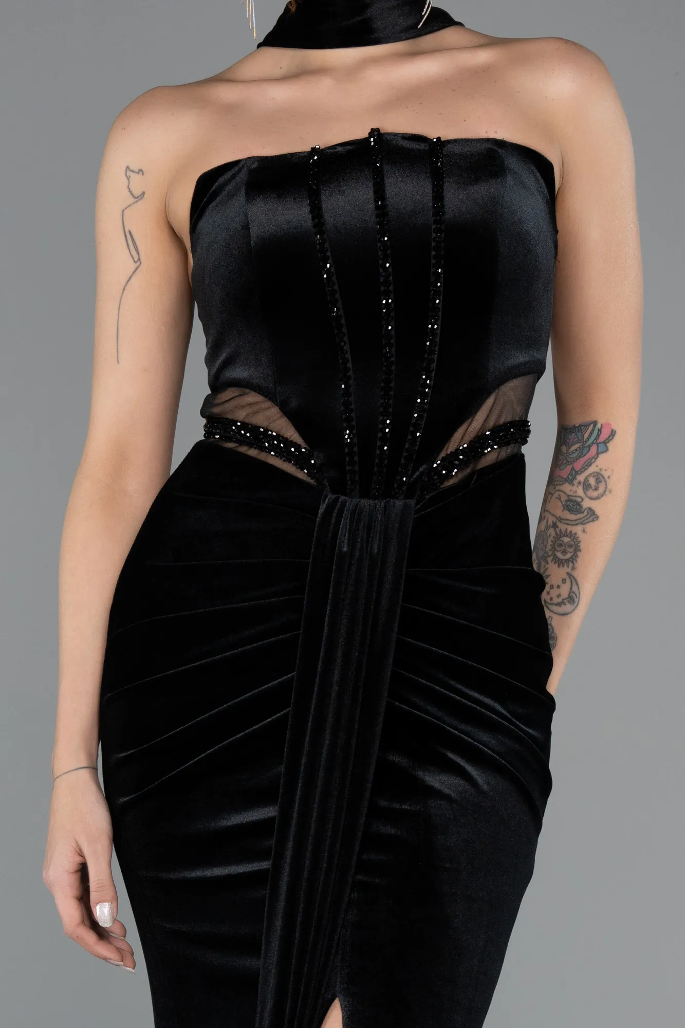 Black-Long Velvet Evening Dress ABU5437