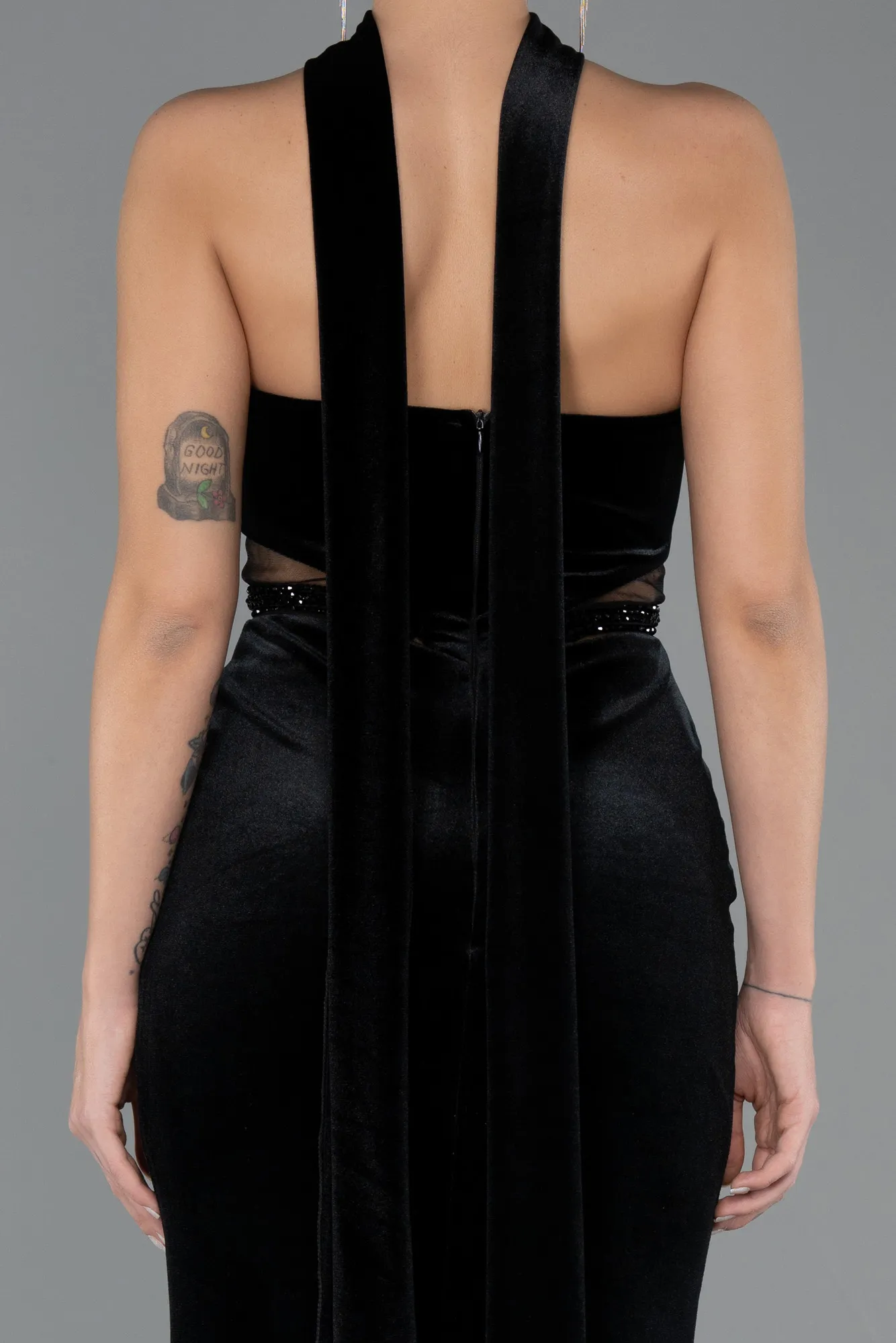 Black-Long Velvet Evening Dress ABU5437