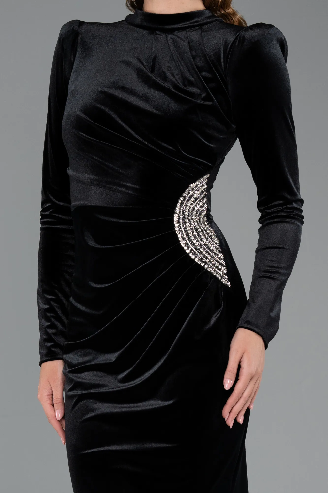 Black-Long Velvet Evening Dress ABU5474