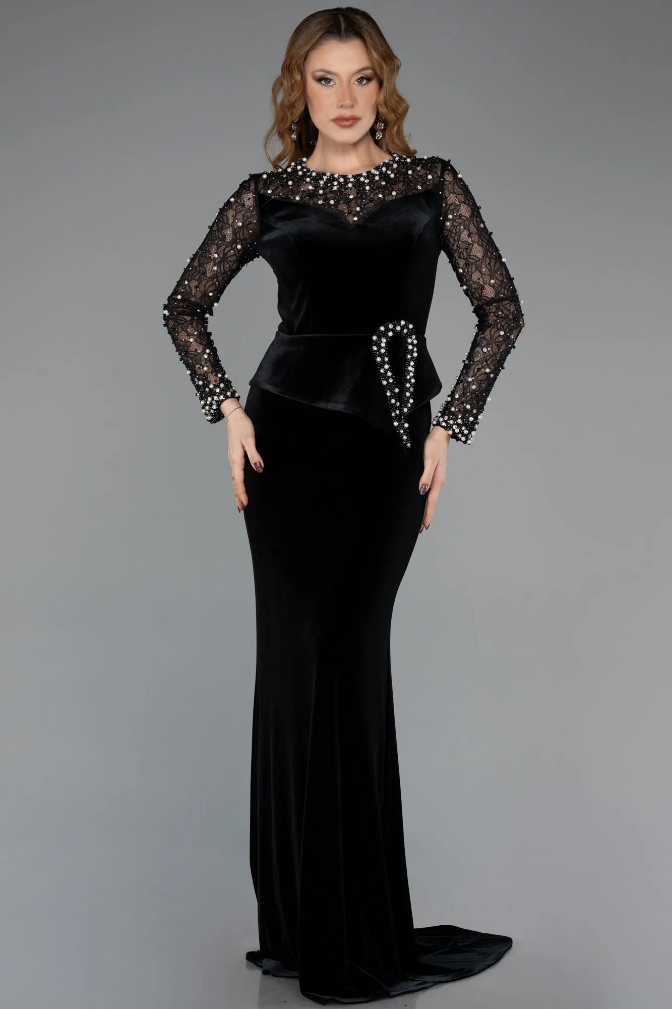 Black-Long Velvet Evening Dress ABU5512