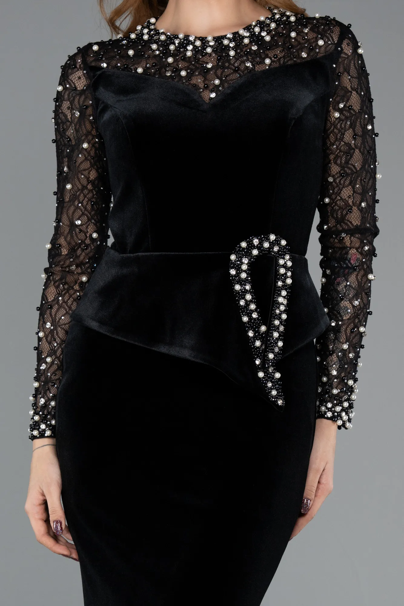 Black-Long Velvet Evening Dress ABU5512