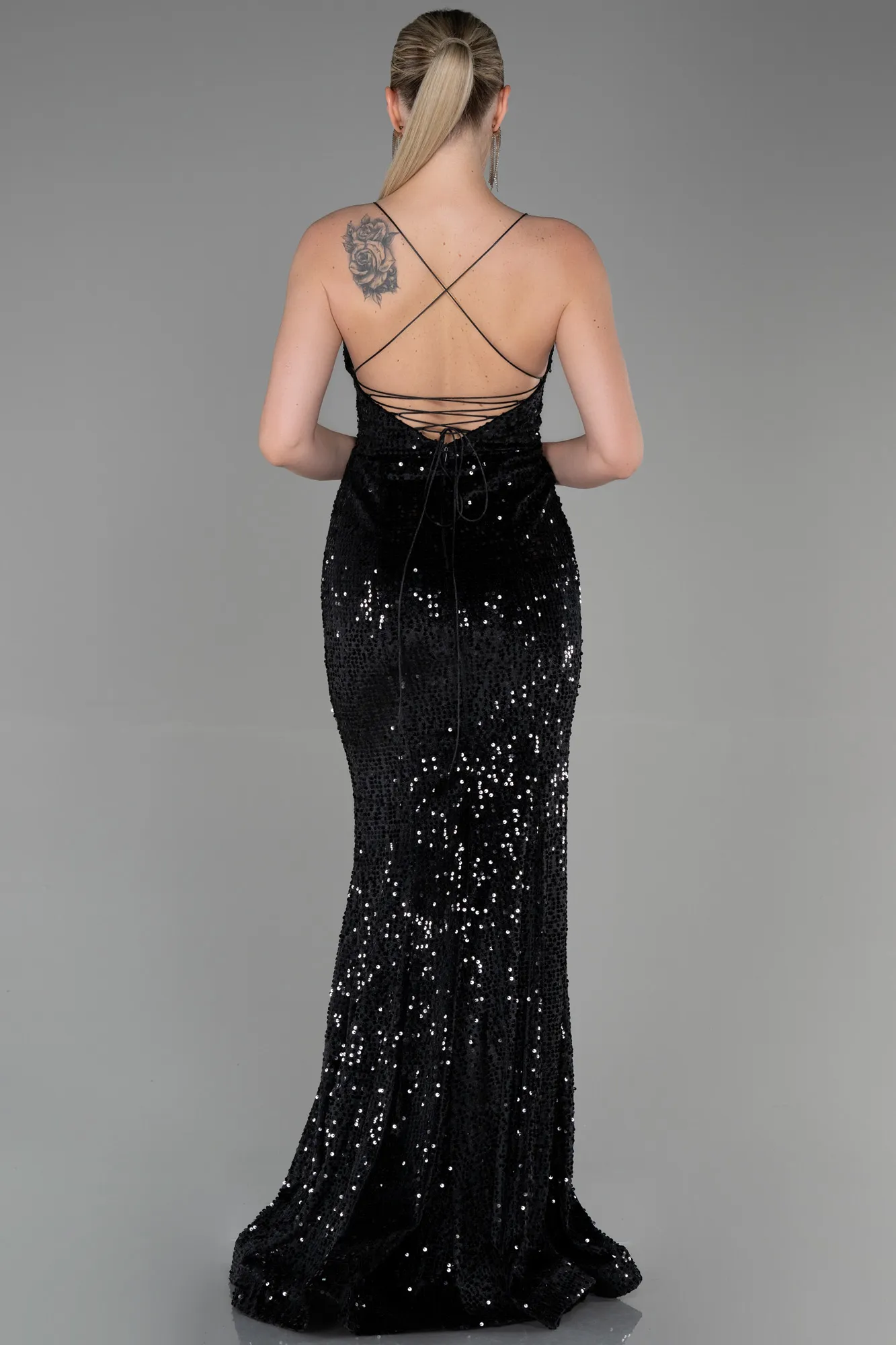 Black-Long Velvet Mermaid Evening Dress ABU2787