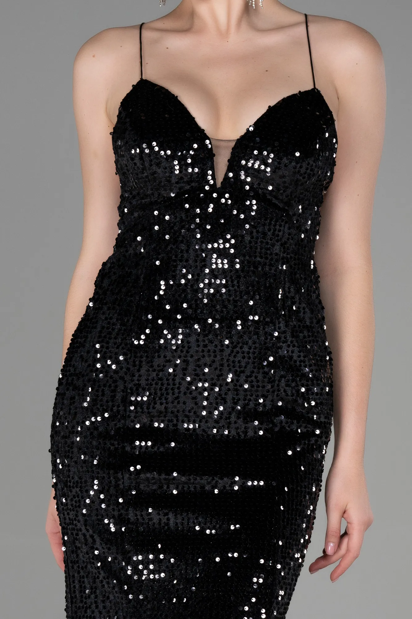 Black-Long Velvet Mermaid Evening Dress ABU2787