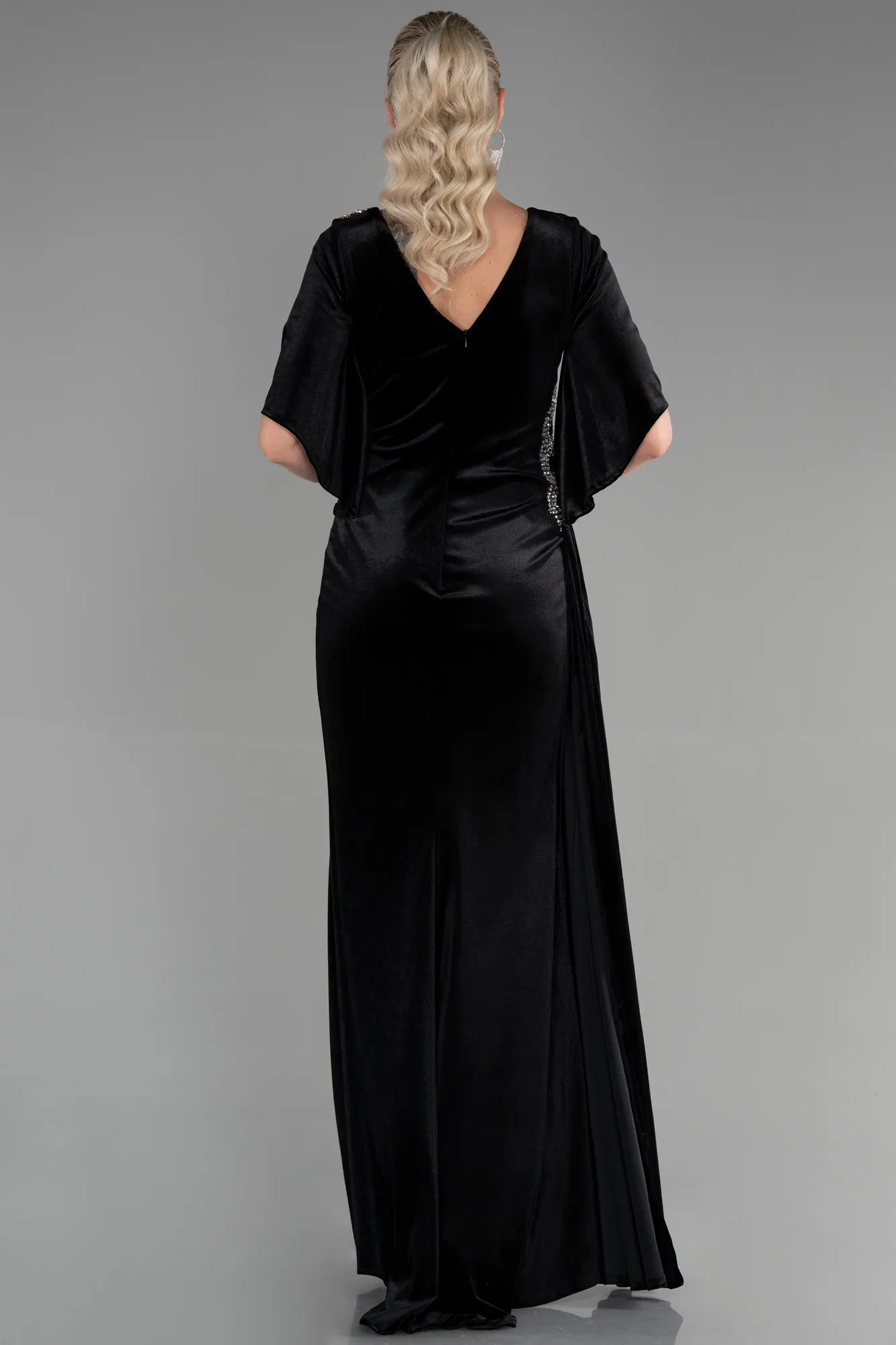 Black-Long Velvet Mermaid Evening Dress ABU3369