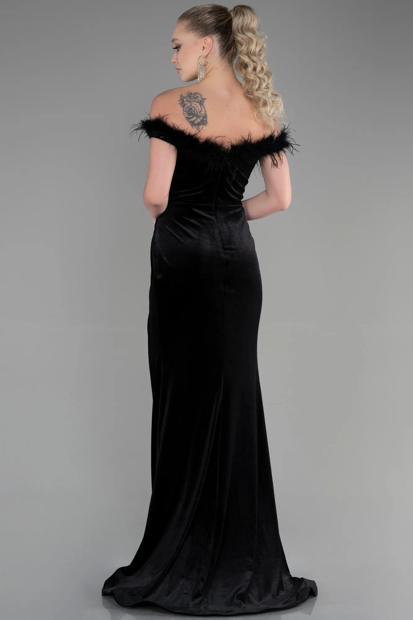 Black-Long Velvet Mermaid Evening Dress ABU3392