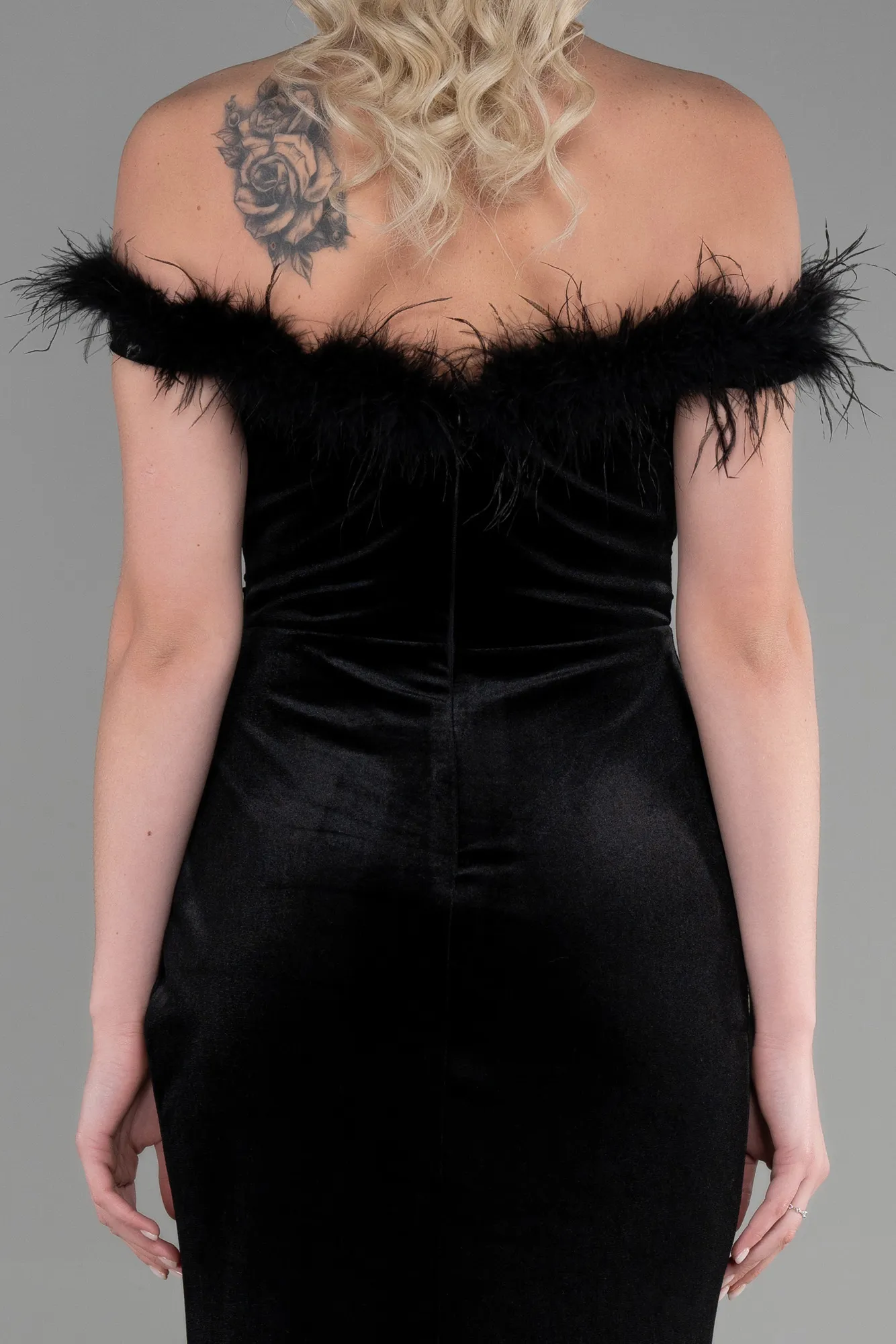 Black-Long Velvet Mermaid Evening Dress ABU3392