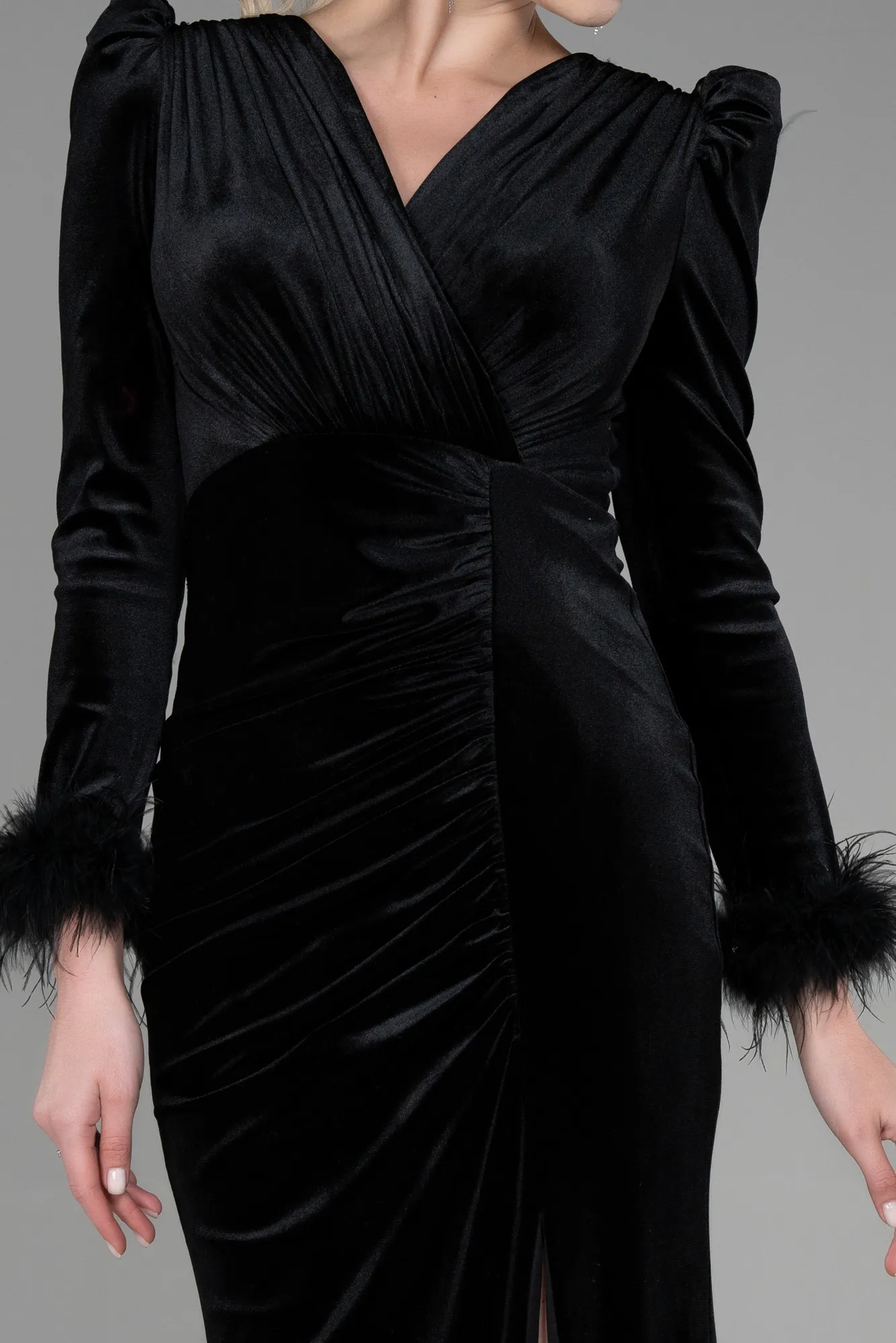 Black-Long Velvet Mermaid Prom Dress ABU3393