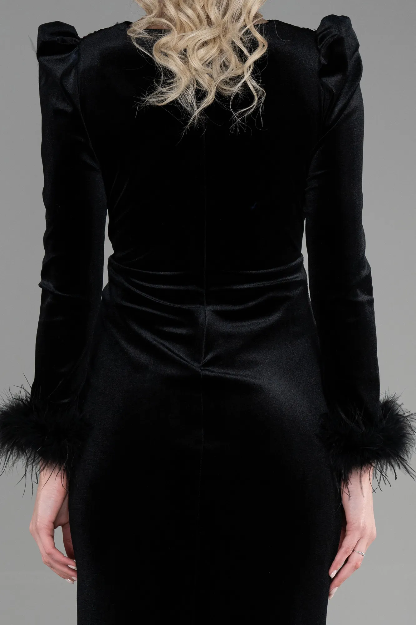 Black-Long Velvet Mermaid Prom Dress ABU3393