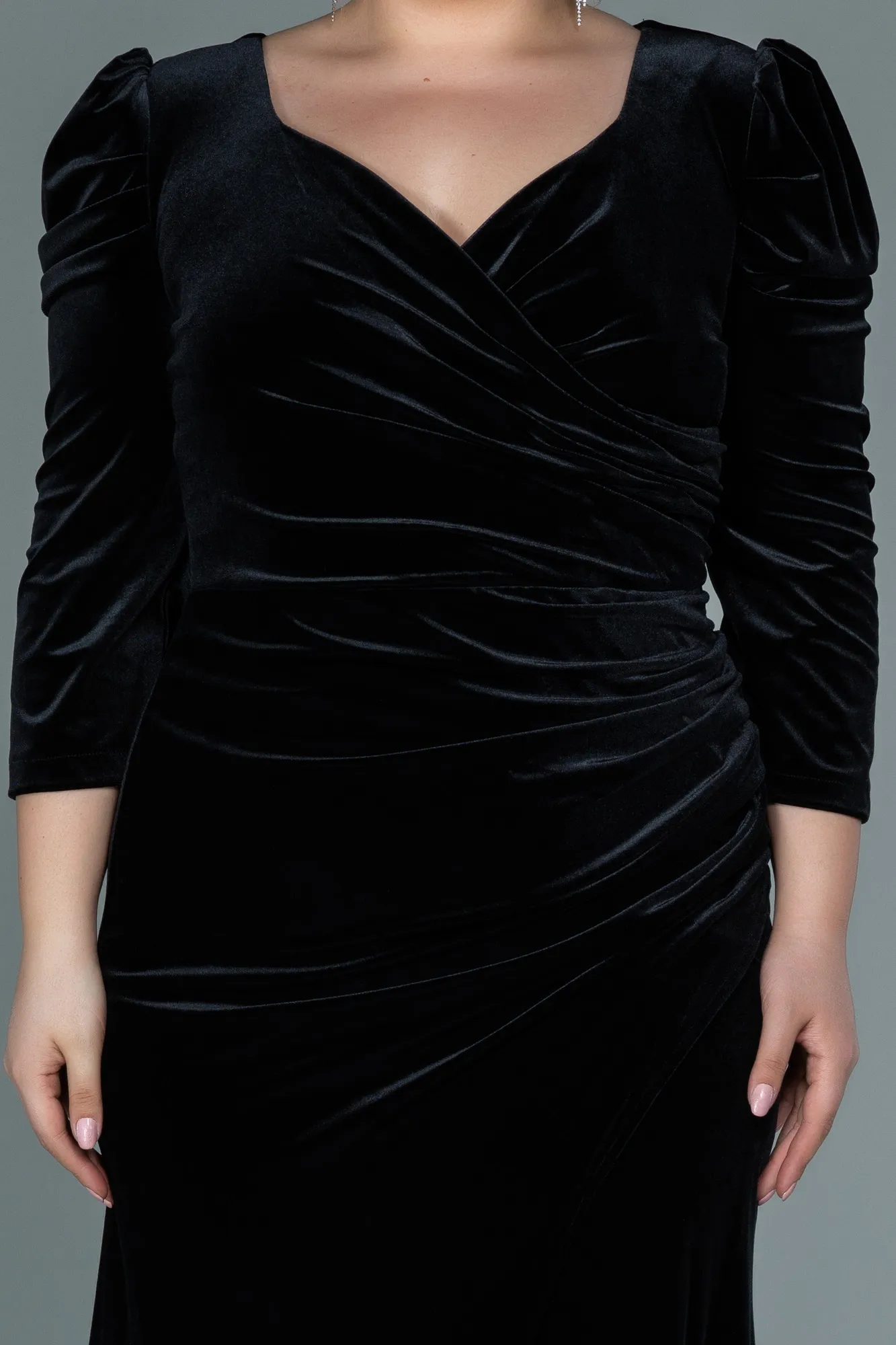 Black-Long Velvet Plus Size Evening Dress ABU2697