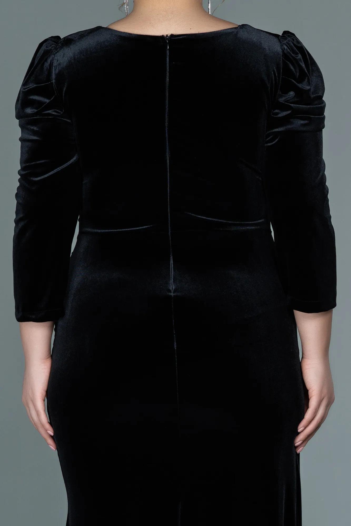 Black-Long Velvet Plus Size Evening Dress ABU2697