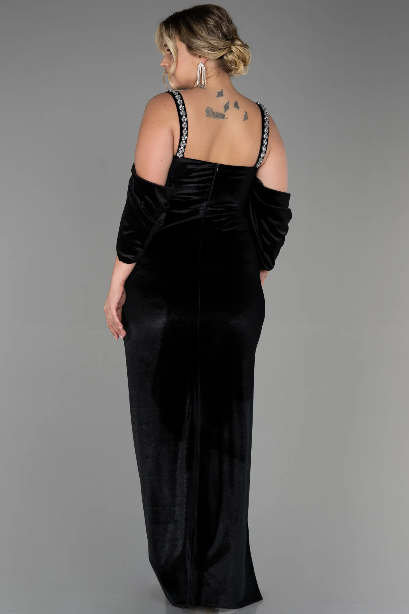 Black-Long Velvet Plus Size Evening Dress ABU3336