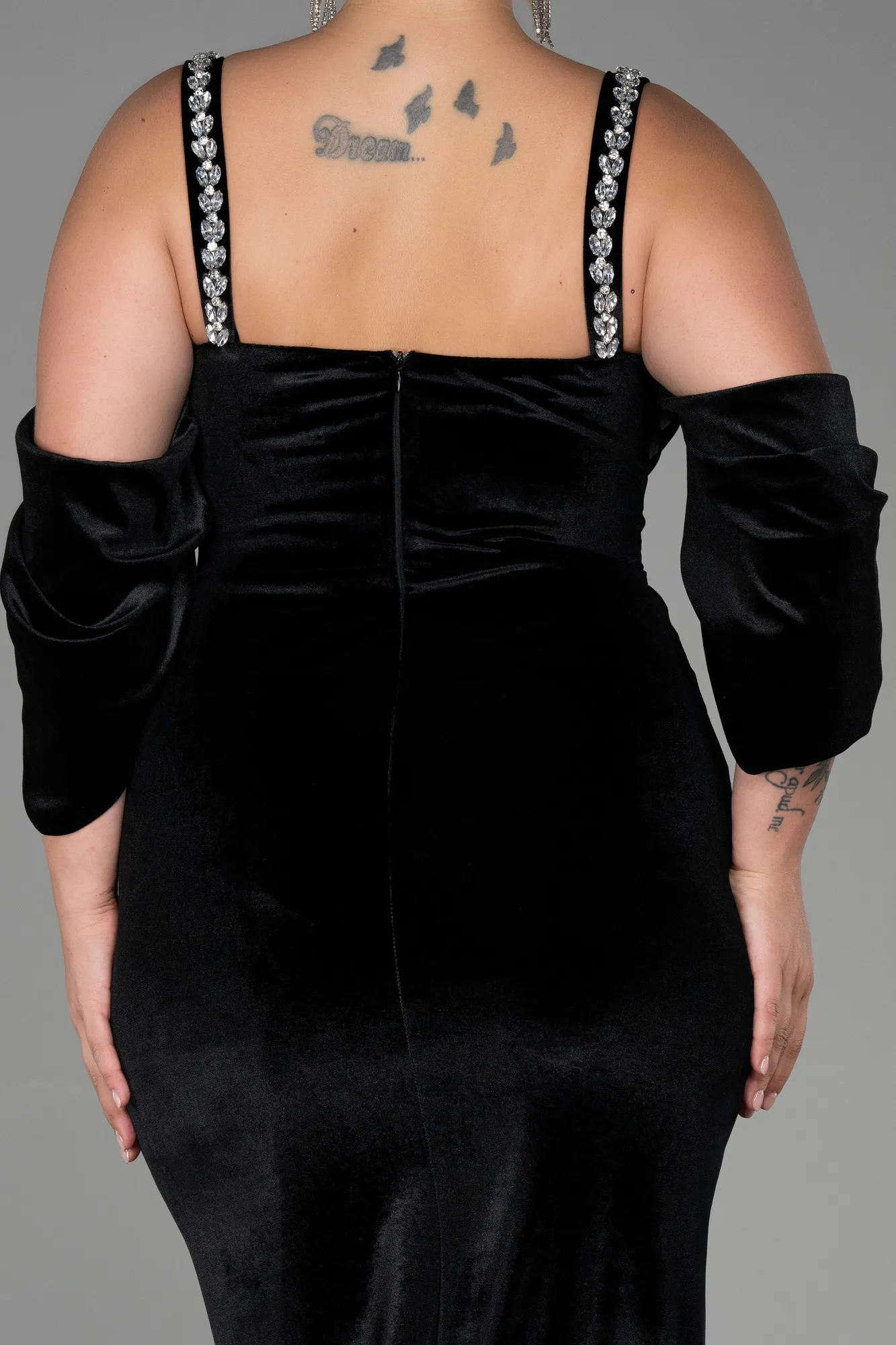 Black-Long Velvet Plus Size Evening Dress ABU3336