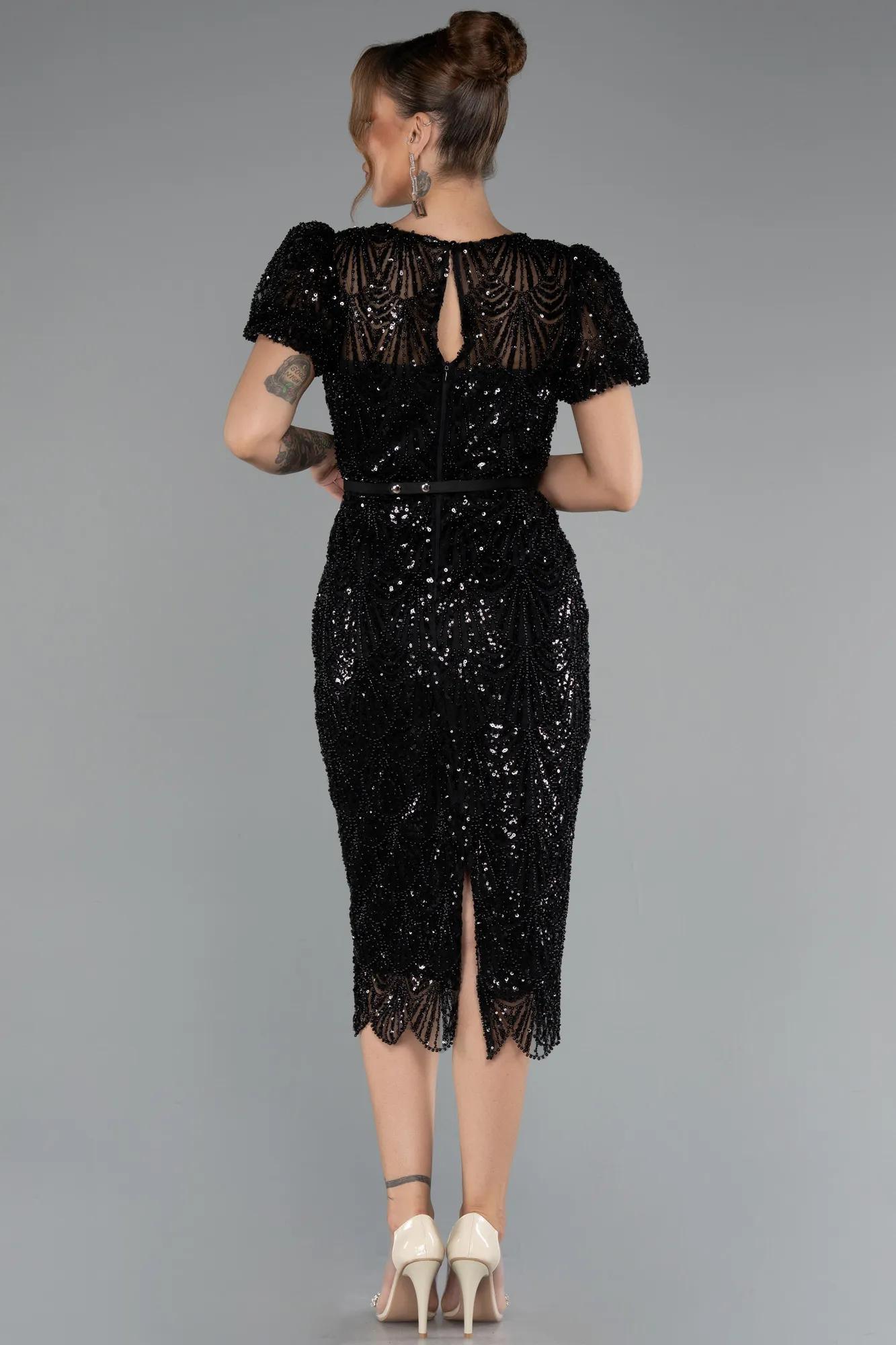 Black-Midi Beaded Cocktail Dress ABK2412