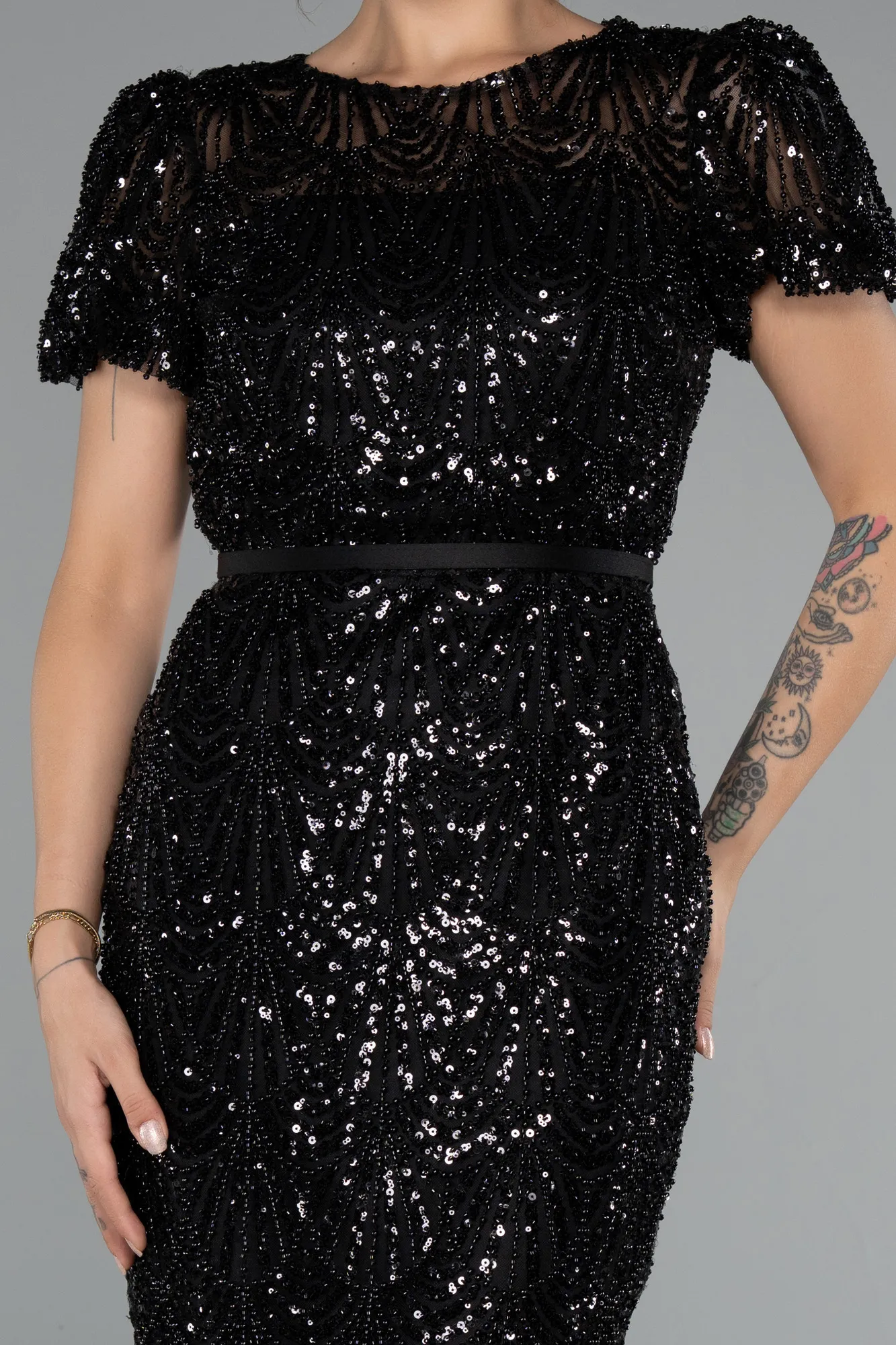Black-Midi Beaded Cocktail Dress ABK2412