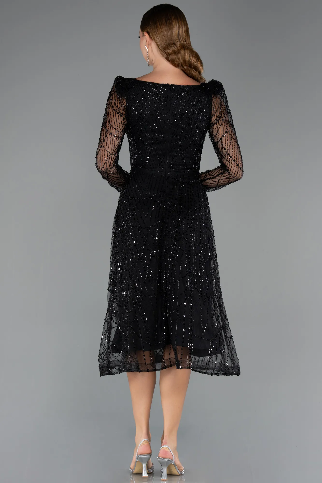 Black-Midi Beaded Cocktail Dress ABK2469