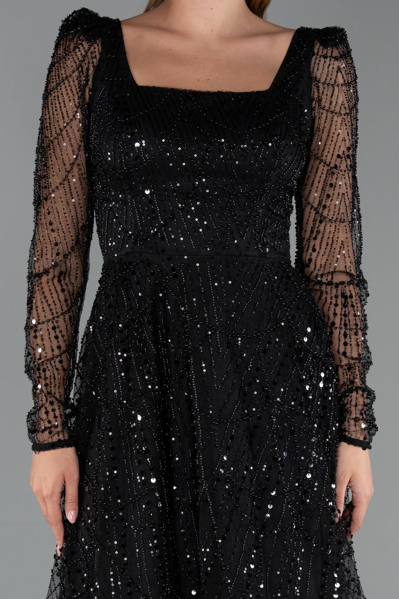Black-Midi Beaded Cocktail Dress ABK2469