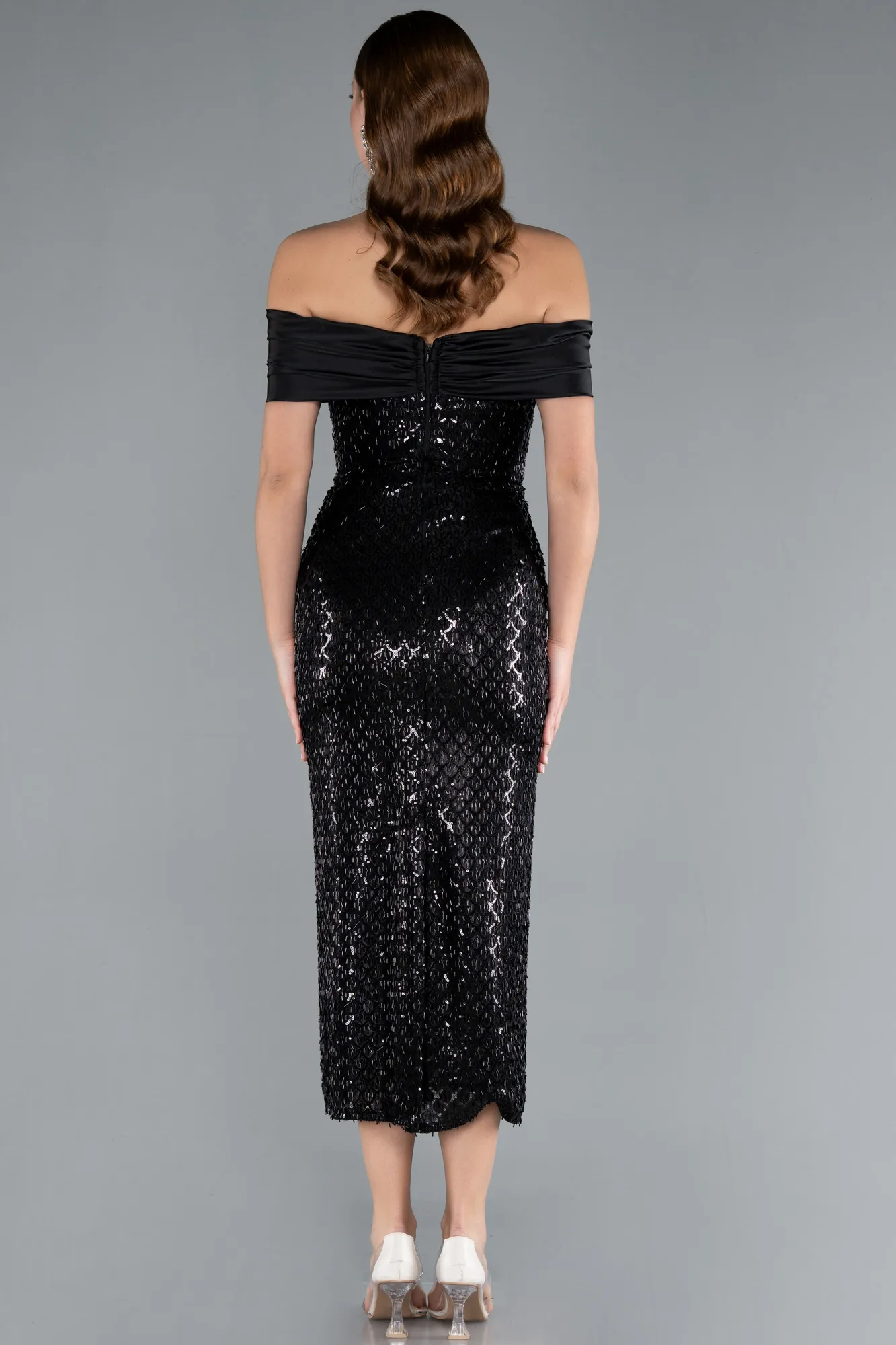 Black-Midi Beaded Party Dress ABK2336
